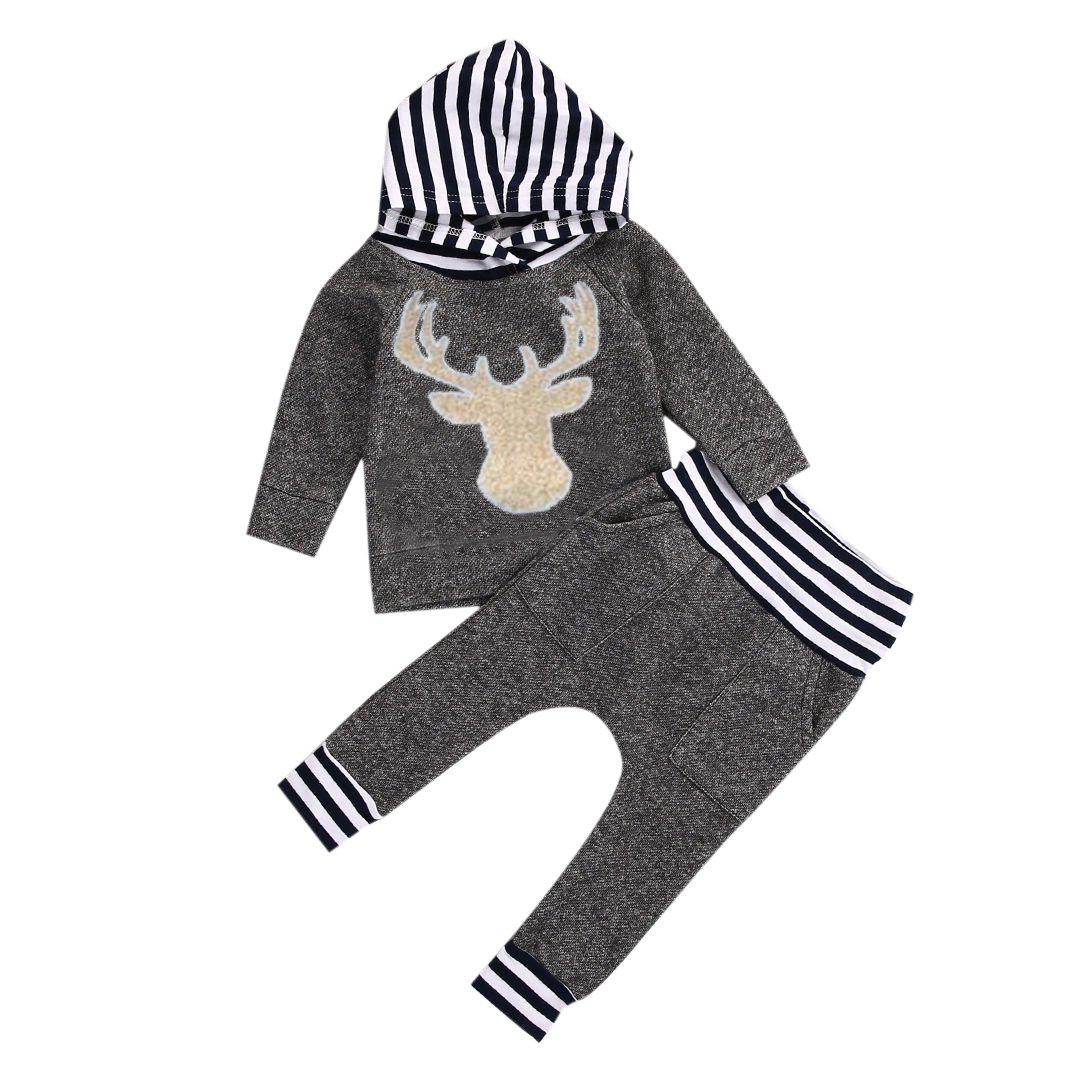 Springcmy Baby Girl & Boy Clothes Set - Deer Print Hoodie & Pants 2-Piece Outfit | Soft Cotton Toddler Romper for Playdates & Family Photos