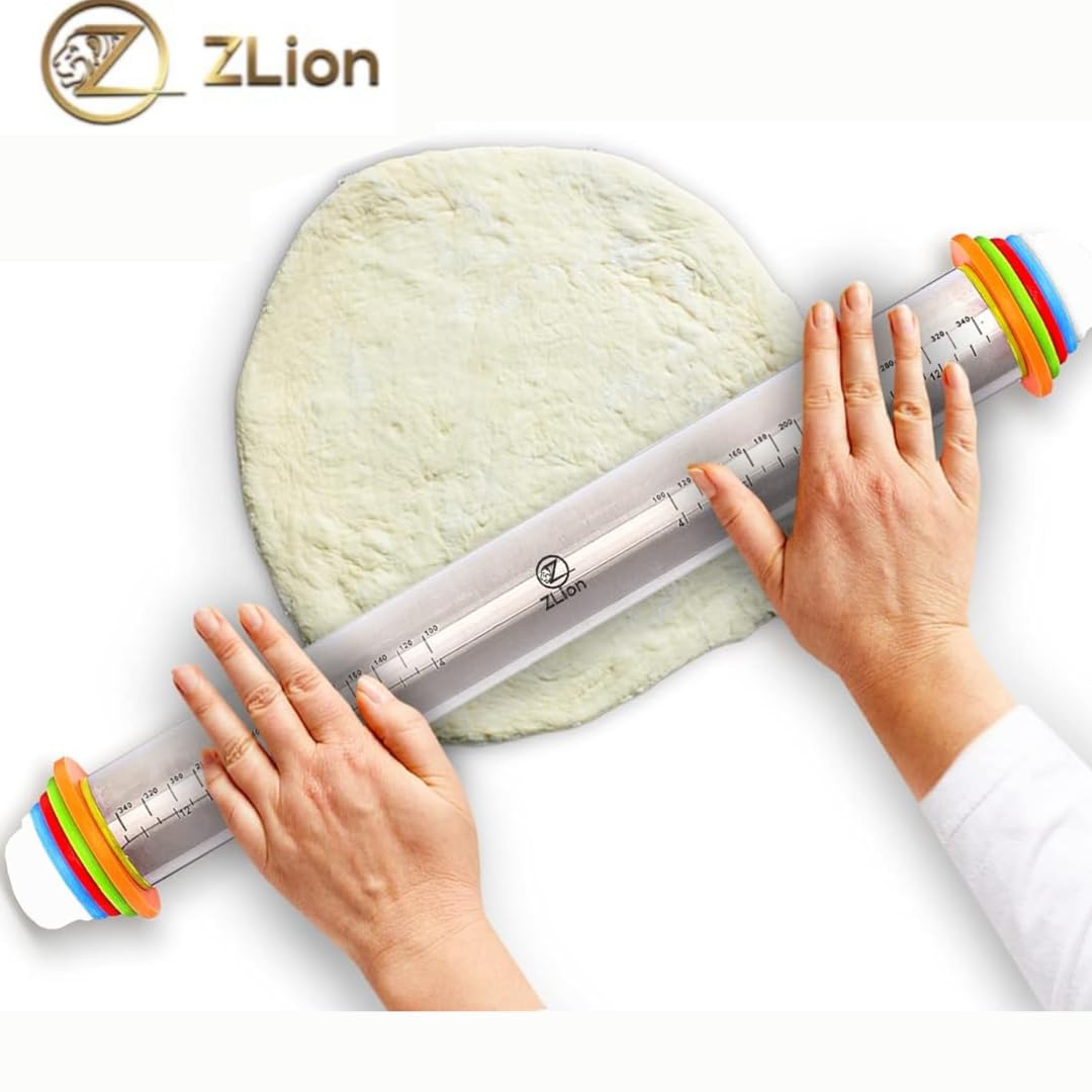 Premium Stainless Steel Rolling Pin with Thickness Rings - Adjustable Dough Roller for Baking Pizza, Pastry, Pasta & Cookies | Non-Stick & Corrosion-Resistant | Perfect for Home Bakers & Professional Kitchens