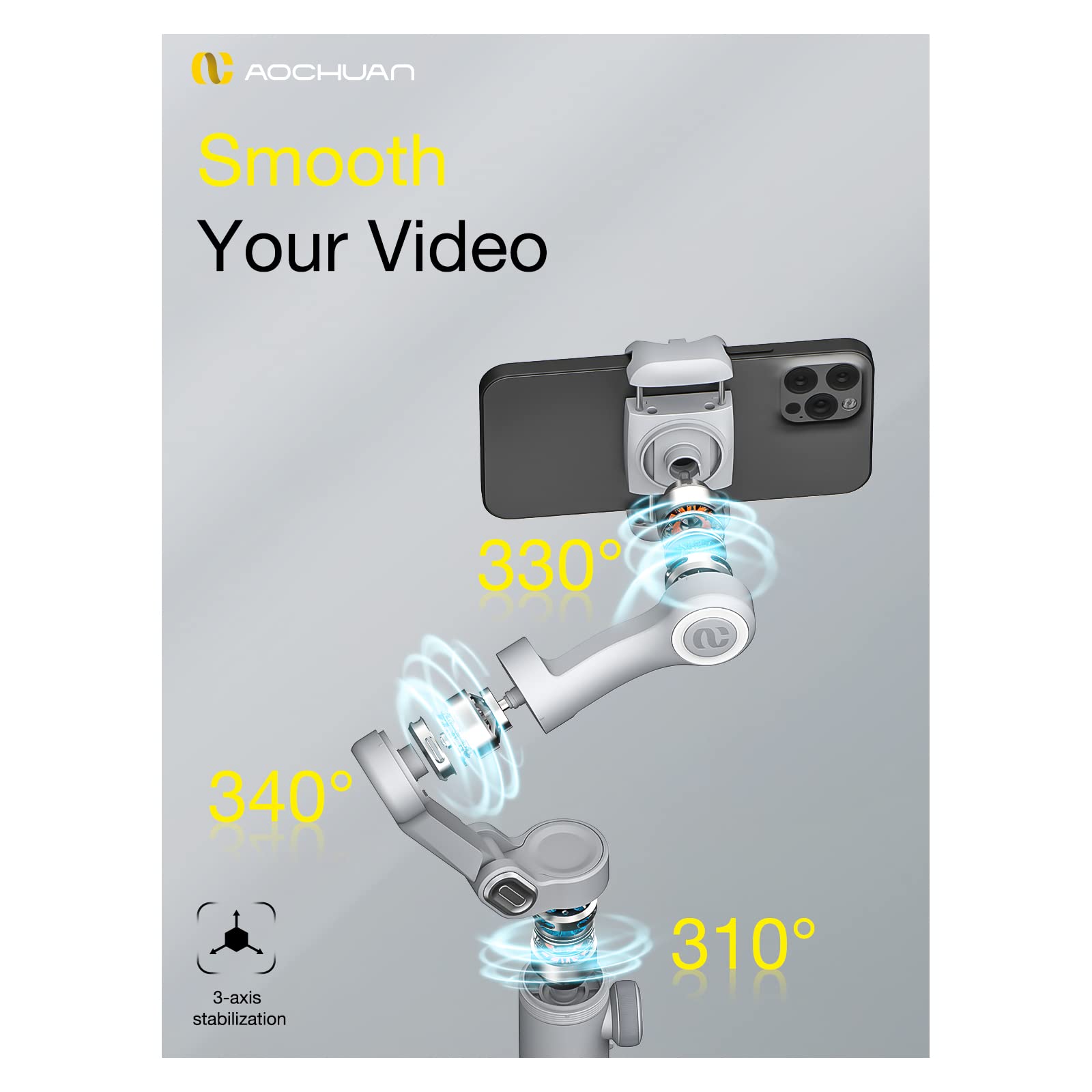 AOCHUAN Smart X Pro 3-Axis Phone Gimbal Stabilizer for iPhone 15/14/13/12 Pro Max/XS & Galaxy S23 - Professional Smartphone Stabilizer with Wireless Charging, OLED Display & LED Light - Perfect for Vlogging, Live Streaming & Smooth Video Recording