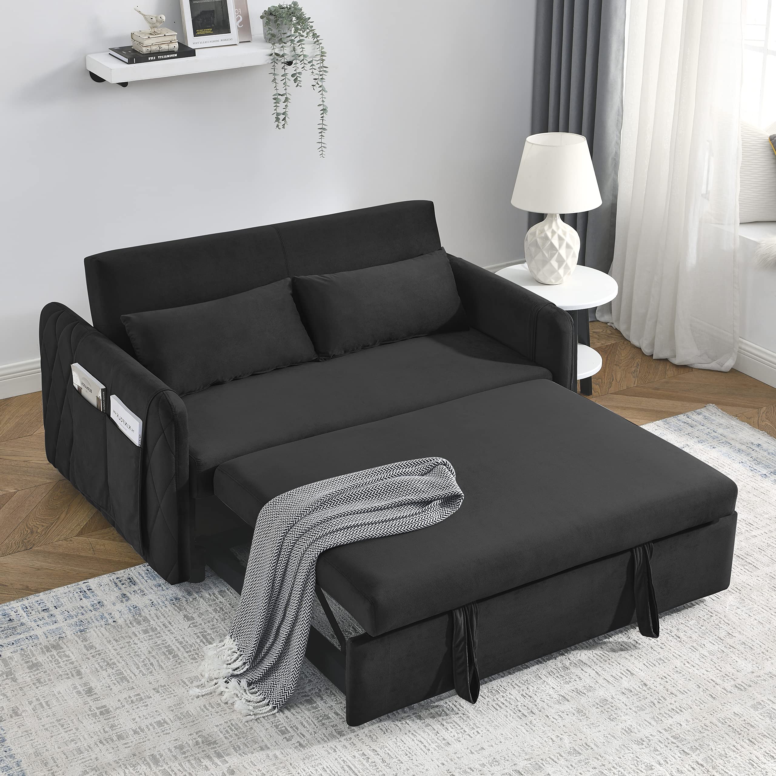 Modern Velvet Convertible Sleeper Sofa Bed - 59.5