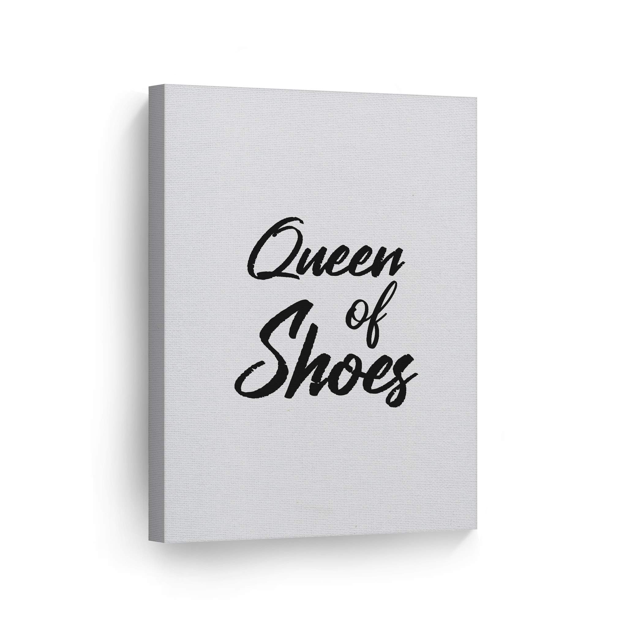 Smile Art Design Queen of Shoes Black & White Inspirational Quote Canvas Wall Art - Glam Fashion Print for Office, Bathroom, Teen Girls Room, Women's Dorm, Bedroom & Living Room Decor - Ready to Hang 36x24 Inches - Perfect for Motivational Home & Workspace Décor