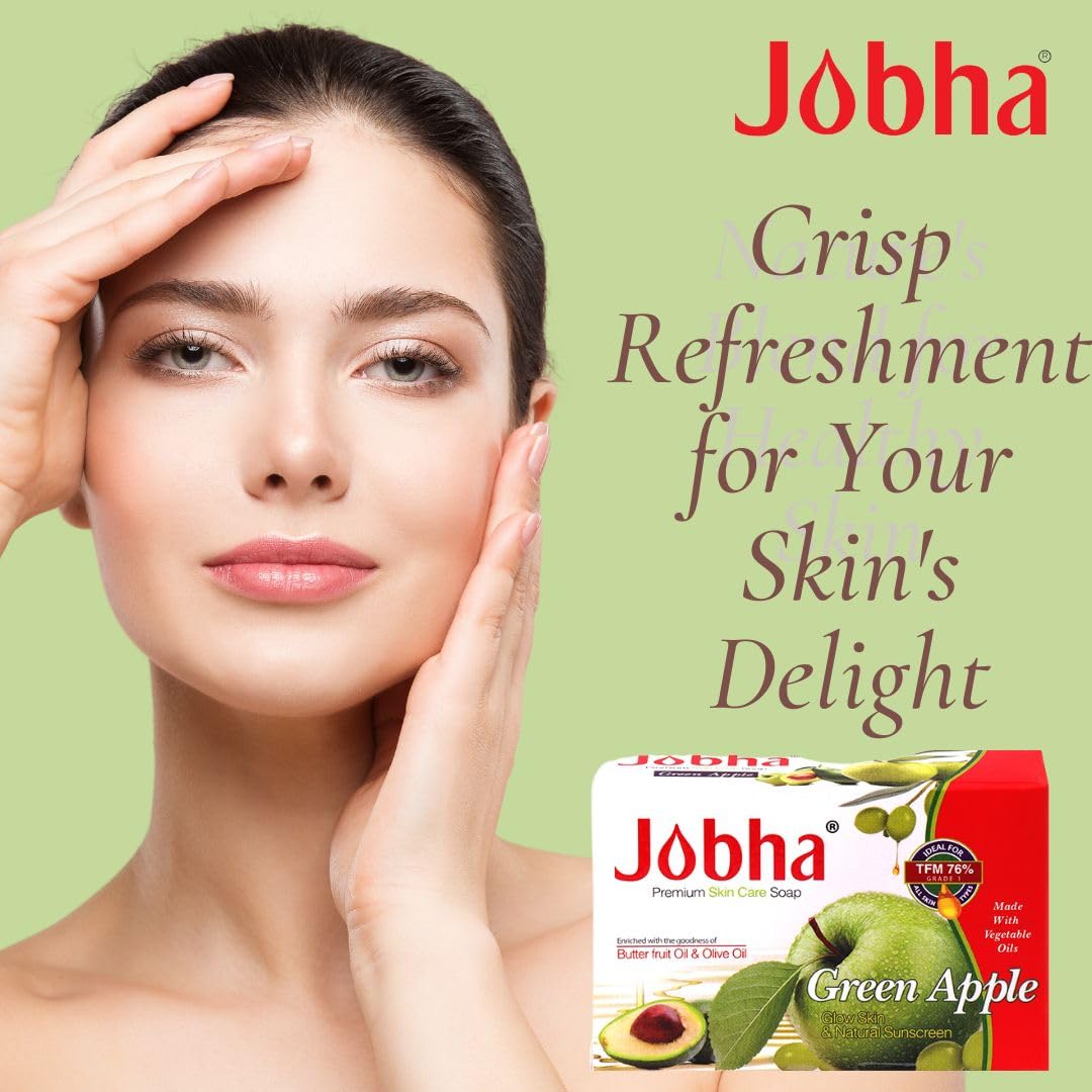 Jobha Green Apple Soap with Butter Fruit & Olive Oil - Skin Brightening Face & Body Cleanser for Women & Men (100g) - Natural Glow for Daily Skincare & Spa Relaxation