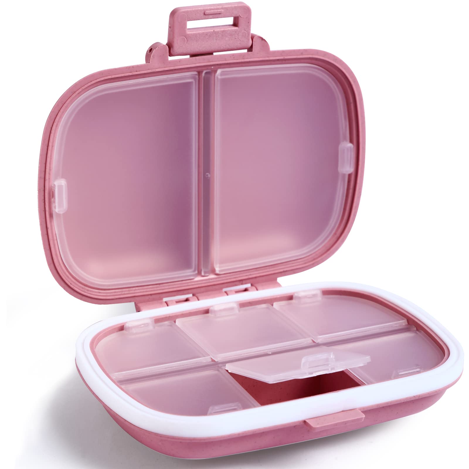 Holii 8-Compartment Travel Pill Organizer - Portable Daily Pill Case for Vitamins & Medicine - Compact Pill Container for Purse, Pocket & On-The-Go Use (Pink)