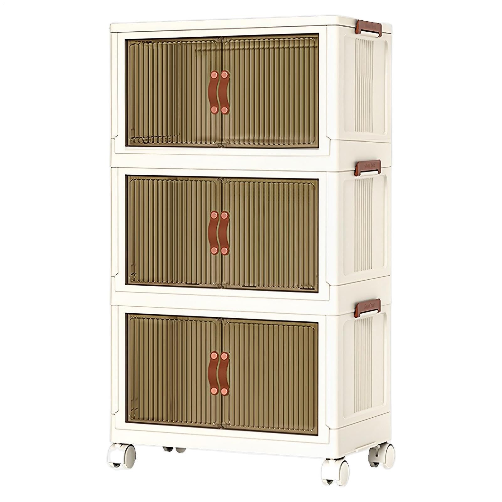 3-Tier Stackable Storage Bins with Lids & Wheels - Foldable Collapsible Storage Containers for Home, Dorm, Hallway | Space-Saving Organization for Clothes, Toys & Supplies