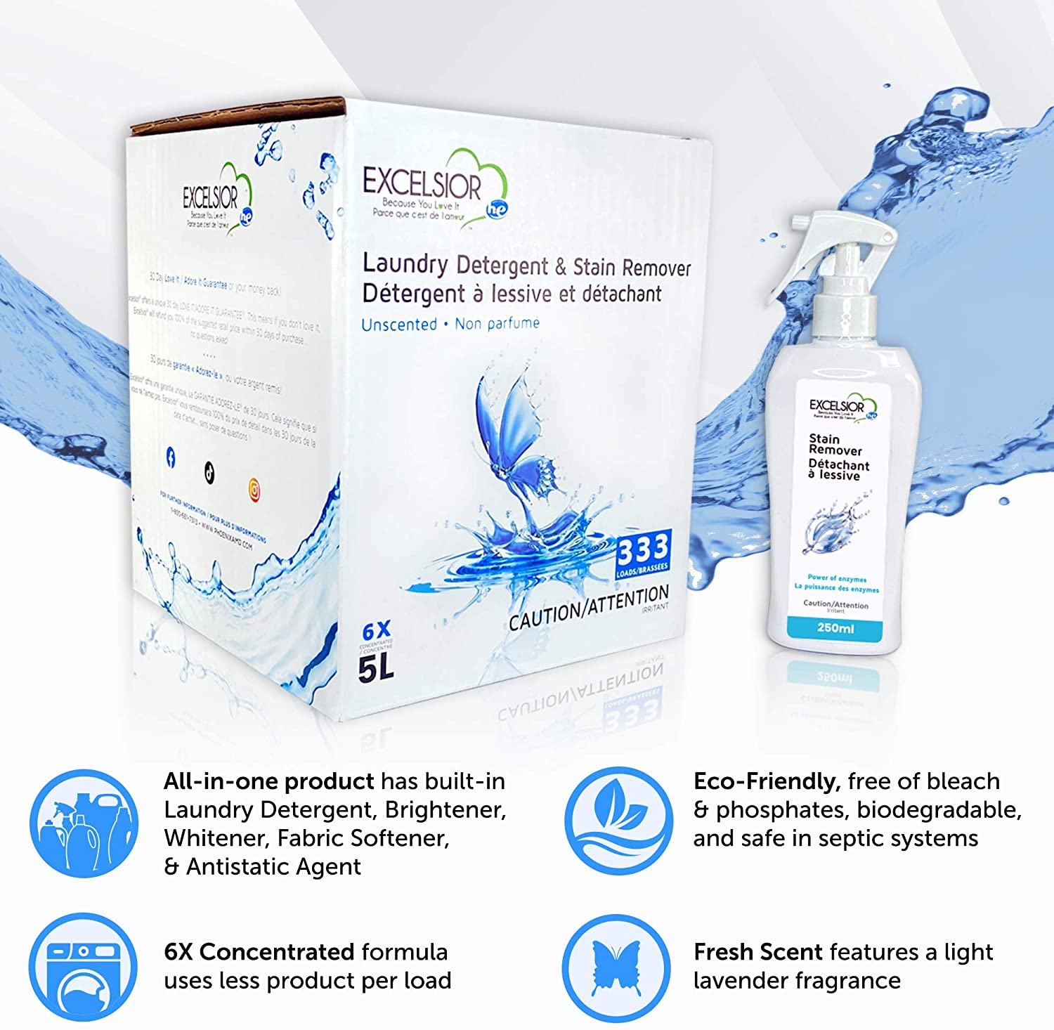 Excelsior SOAPNF5STAU Fragrance-Free Laundry Detergent with Stain Remover - 1 Liter | Gentle for Sensitive Skin, Perfect for Baby Clothes & Delicate Fabrics