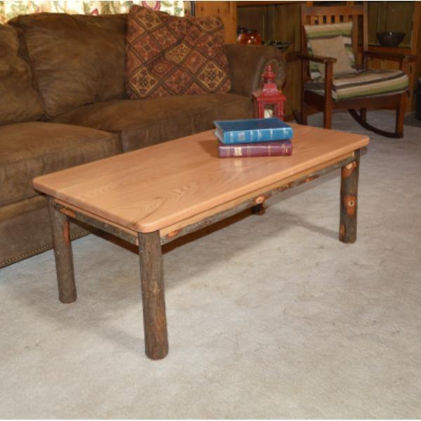 Solid Hickory Wood Coffee Table - Rustic Farmhouse Style Living Room Furniture for Home Decor & Relaxation