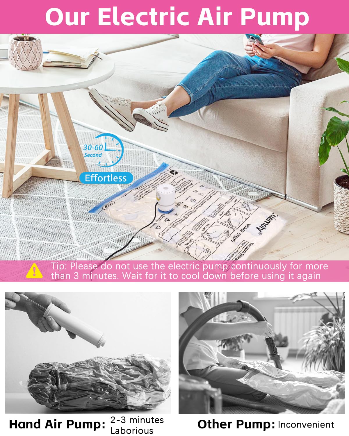 Colemoly 12 Pack Vacuum Storage Bags with Electric Air Pump - Space Saving Vacuum Seal Bags for Clothes, Travel, Moving & Home Organization (4 Jumbo, 4 Large, 4 Medium) | Ideal for Seasonal Clothing Storage, Travel Packing & Moving Supplies