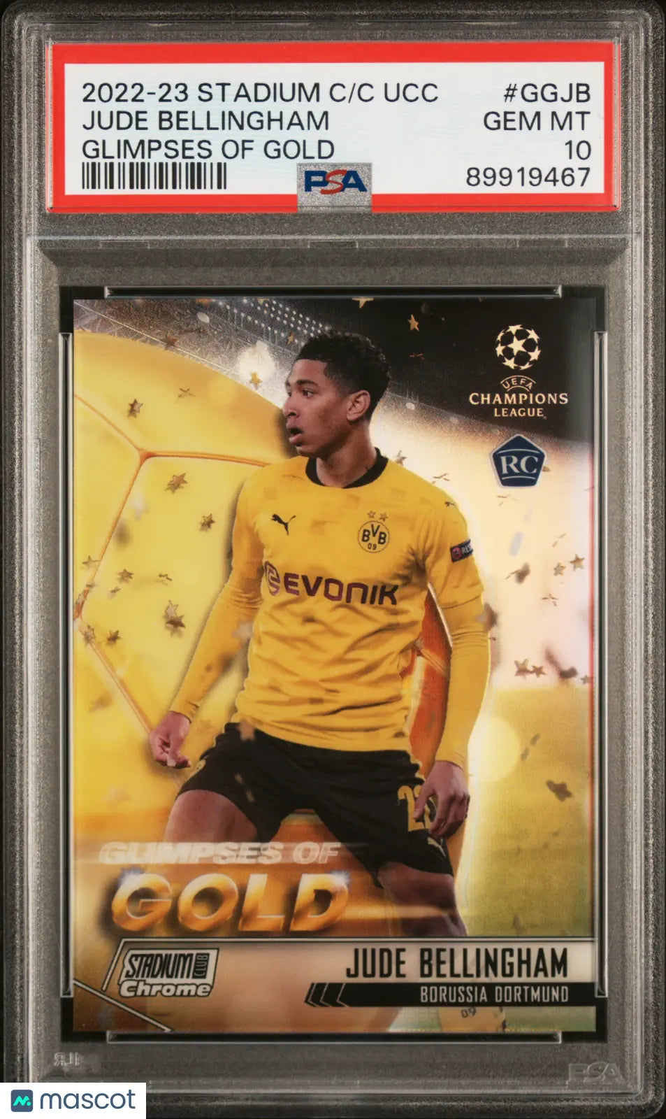 2022-23 Topps Stadium Club Chrome UCC Glimpses of Gold Jude Bellingham Rookie Card PSA 10 Gem Mint - Perfect for Soccer Card Collectors and Investors