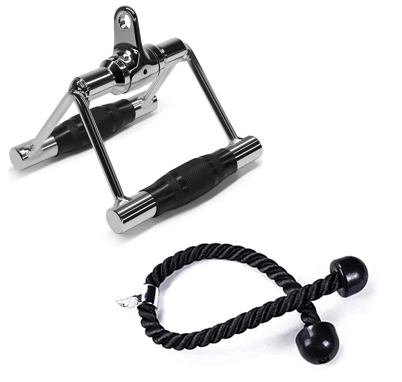 Premium LAT Pull Attachment & Double D Handle Cable - Heavy Duty Triceps Rope for Gym Machines | Rubber Grip Strength Training Equipment | Home & Commercial Fitness Accessories for Pull Downs, Rows & Arm Workouts