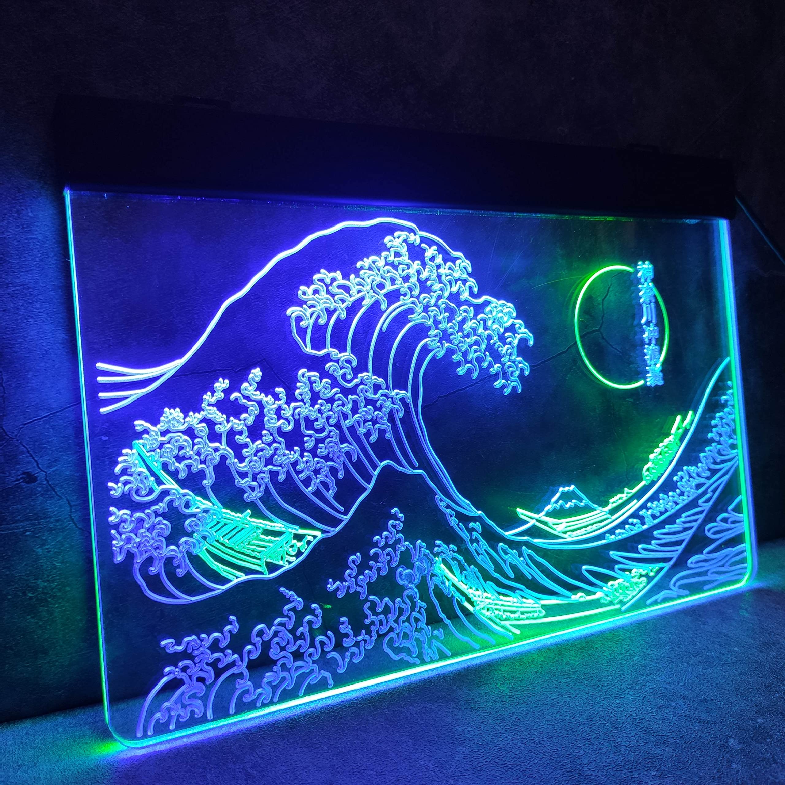 The Great Wave Off Kanagawa LED Neon Sign - Japanese Hokusai Artwork Wall Decor, Blue & Green Ukiyoe Neon Light for Bedroom, Living Room, Bar (8x12 Inches) - Perfect for Anime Lovers & Japanese Culture Enthusiasts