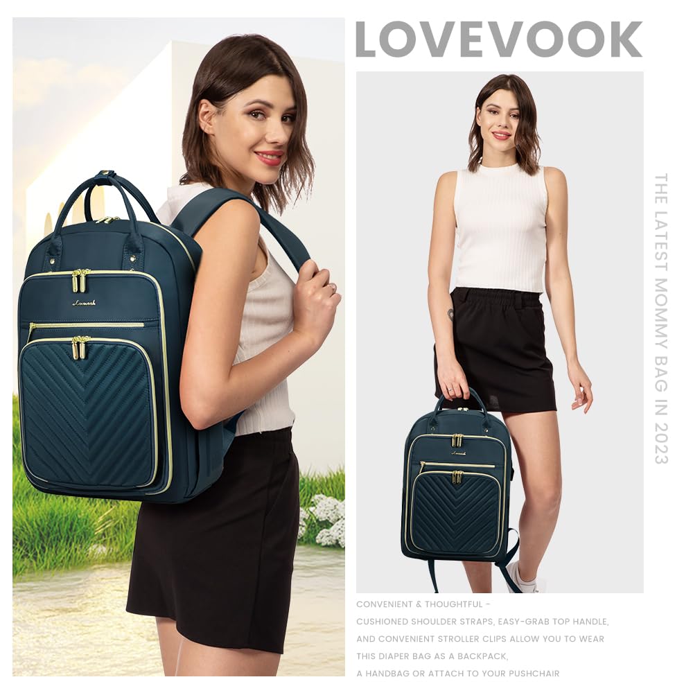LOVEVOOK Women's Water Resistant Laptop Backpack - Stylish USB Charging Travel Work Bag for Business, Teacher & Nurse (Blue-Green) | Perfect for Commuting, Office & College Use