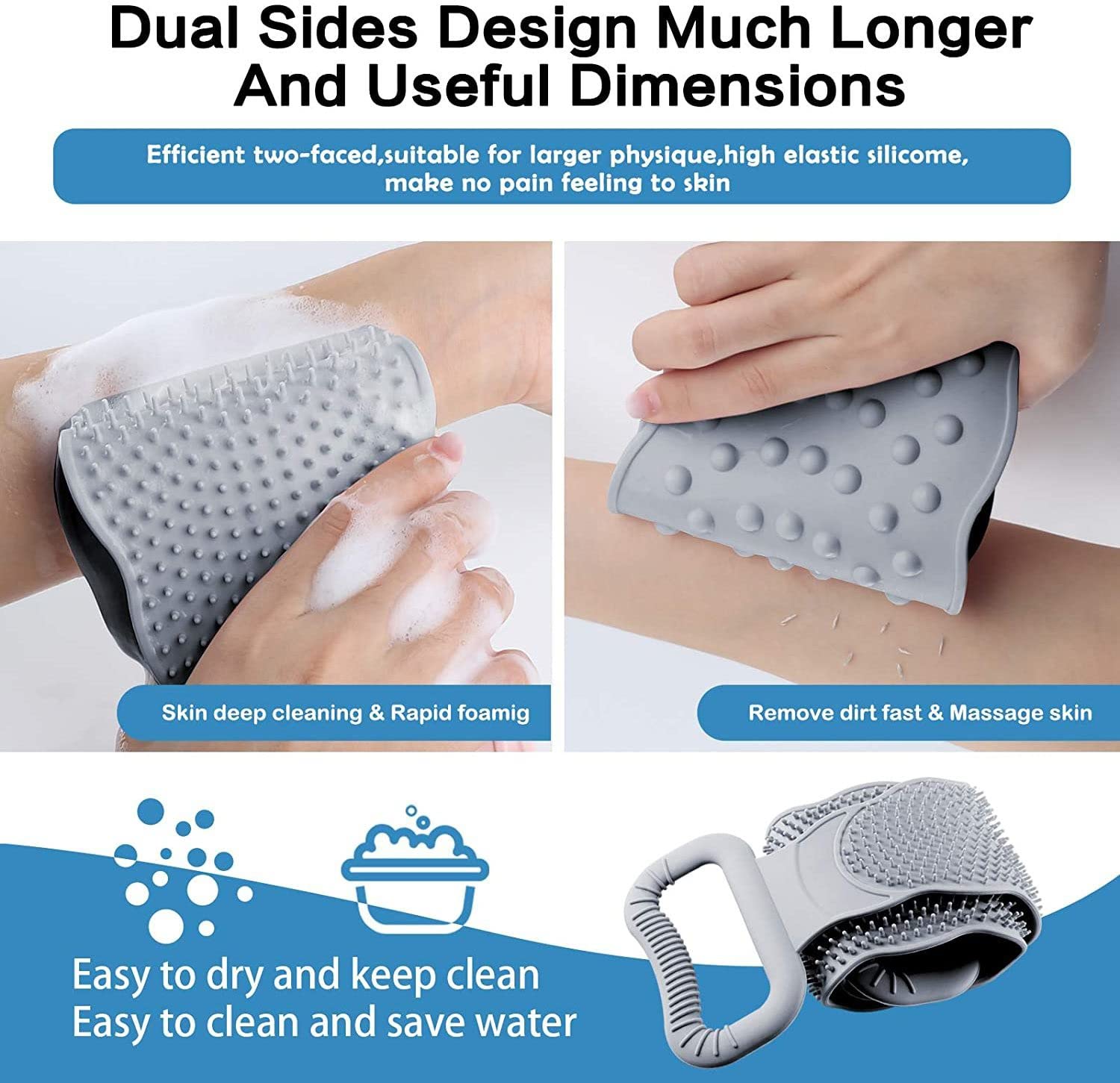 Premium Silicone Back Scrubber for Shower & Bath - Exfoliating Body Brush with Long Handle for Dead Skin Removal - Perfect for Deep Cleansing, Back Acne Treatment & Spa-Like Experience at Home