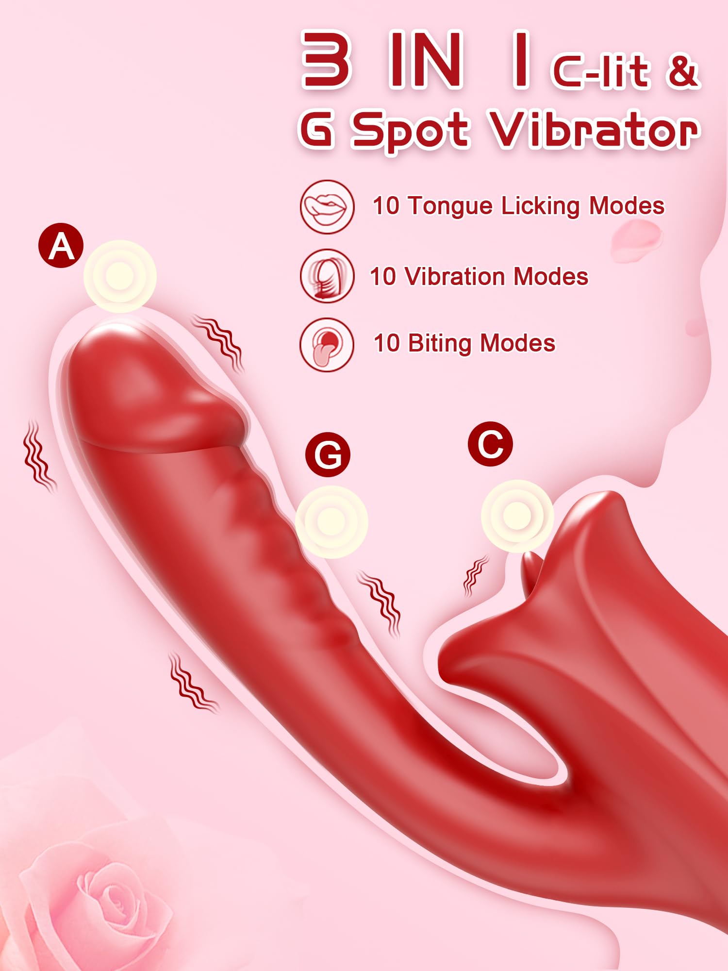 Realistic Tongue Rose Dildo Vibrator - 3-in-1 G-Spot & Clitoral Stimulator with 10 Vibration Modes & Licking Function for Women & Couples | Perfect for Solo Play & Intimate Couples Moments