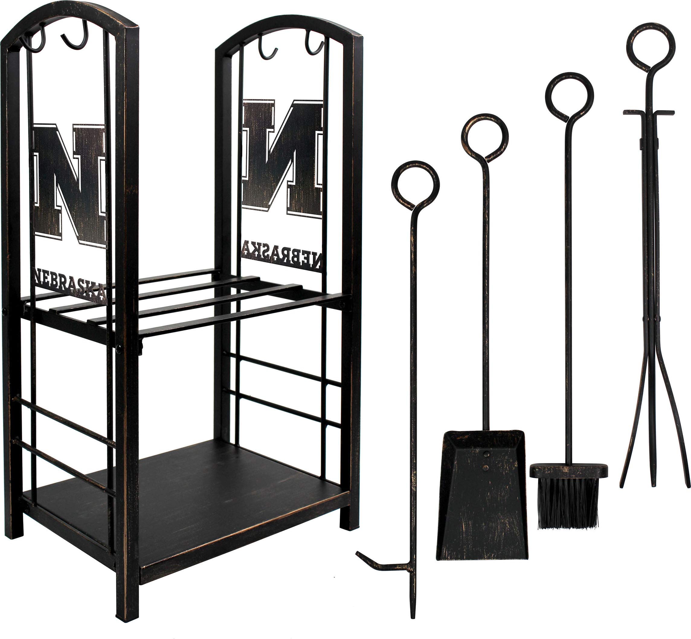 Officially Licensed NCAA Fireplace Wood Holder & Tool Set - Heavy Duty Log Rack with Stand for Firewood Storage - Perfect for Indoor & Outdoor Fire Pits, Fireplaces, and Camping