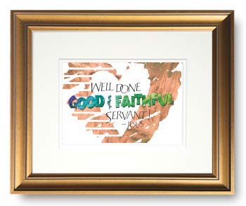 Good & Faithful Matthew 25:23 Framed Bible Verse Calligraphy Print - 8x10 Inch Gold Frame with Double Cream Mats - Perfect for Christian Home Decor, Church Gifts & Inspirational Wall Art