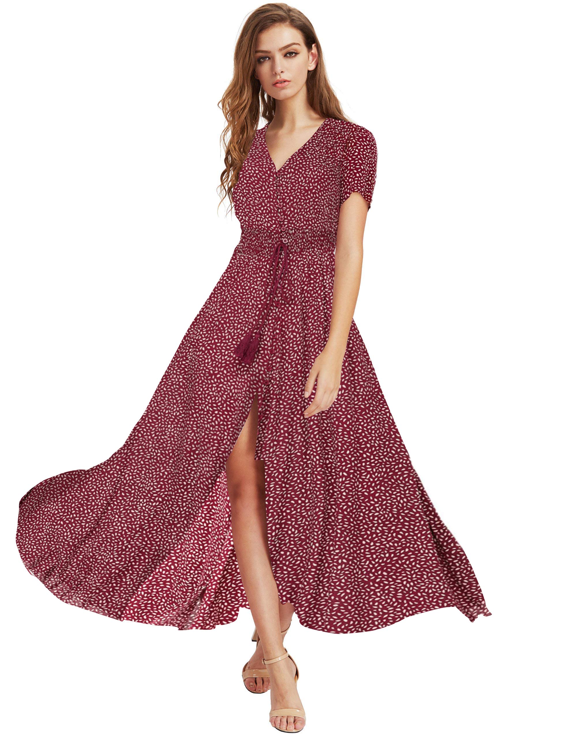 Milumia Women's Floral Print Button Up Party Maxi Dress - Elegant Split Design, Flowy & Comfortable for Weddings, Beach Vacations & Summer Outings