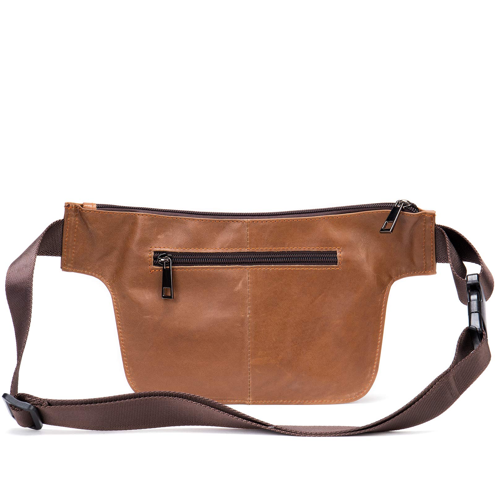 Premium 4-Zipper Leather Fanny Pack for Men & Women - Soft Durable Waist Bag for Running, Hiking, Travel & Outdoor Activities (Brown) - Perfect for Gym, Concerts & Daily Essentials