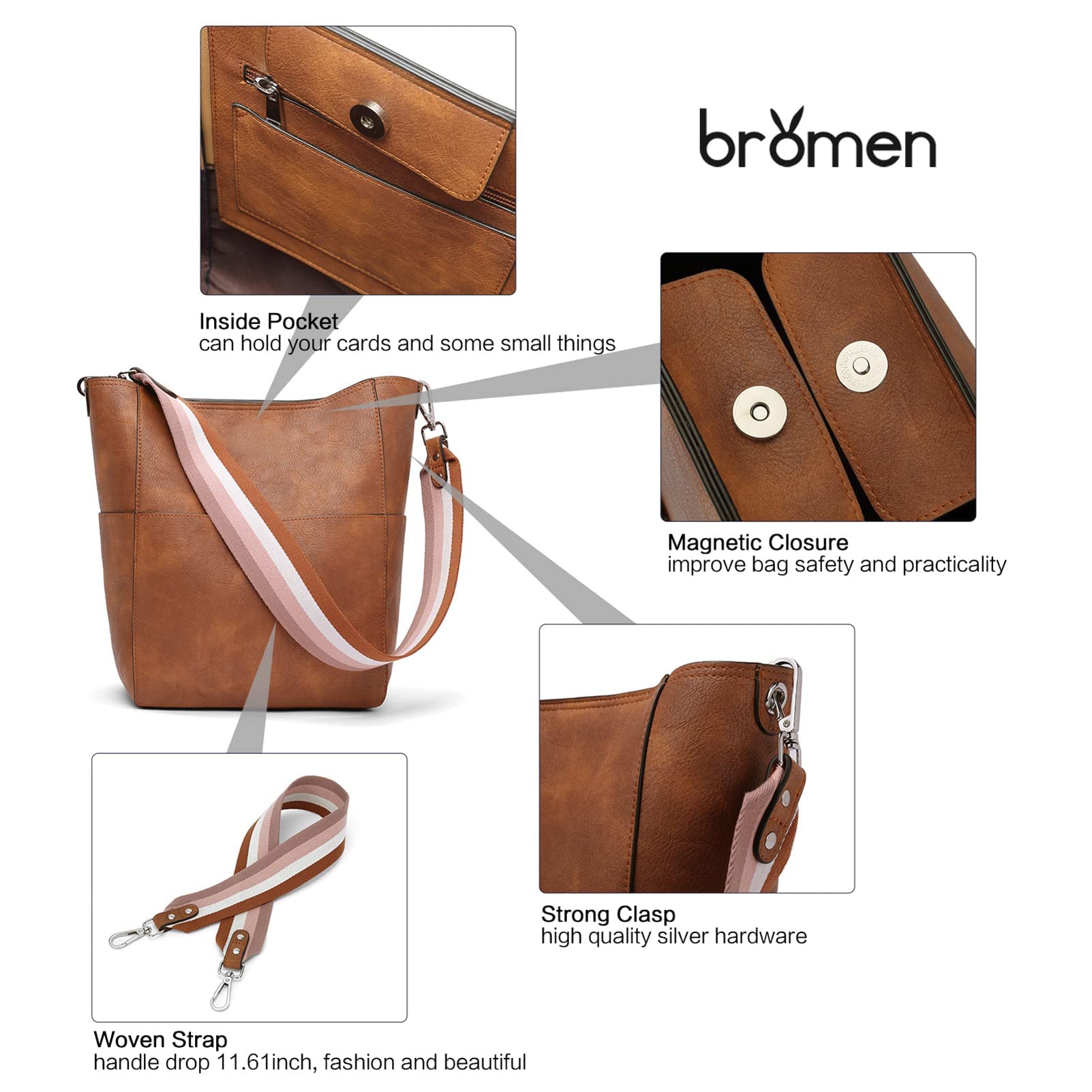 Vegan Leather Bucket Bag for Women with 2 Adjustable Shoulder Straps - Perfect for Work, Travel & Everyday Use