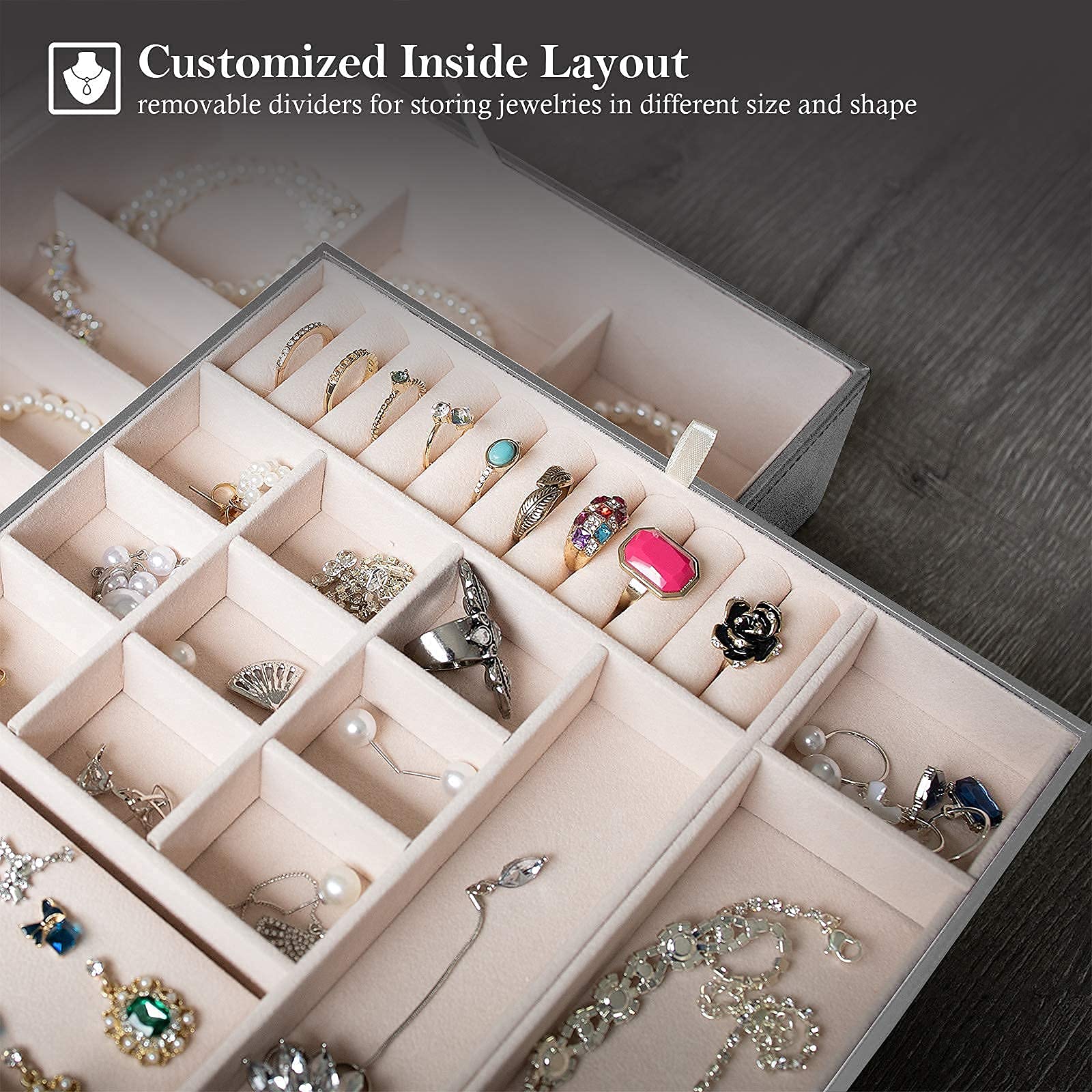 ProCase Leather Jewelry Organizer - 2-Layer Stackable Storage for Drawer & Vanity