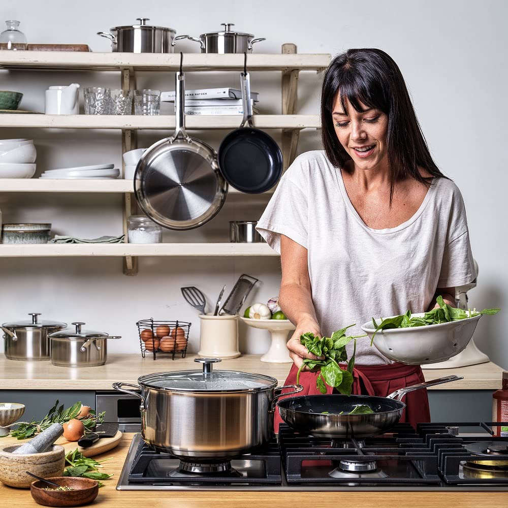 **KitchenAid Stainless Steel PFAS-Free Healthy Ceramic Non-Stick 28 cm Frying Pan - Induction & Oven Safe, Dishwasher Safe, Silver - Perfect for Sautéing, Frying & Baking**