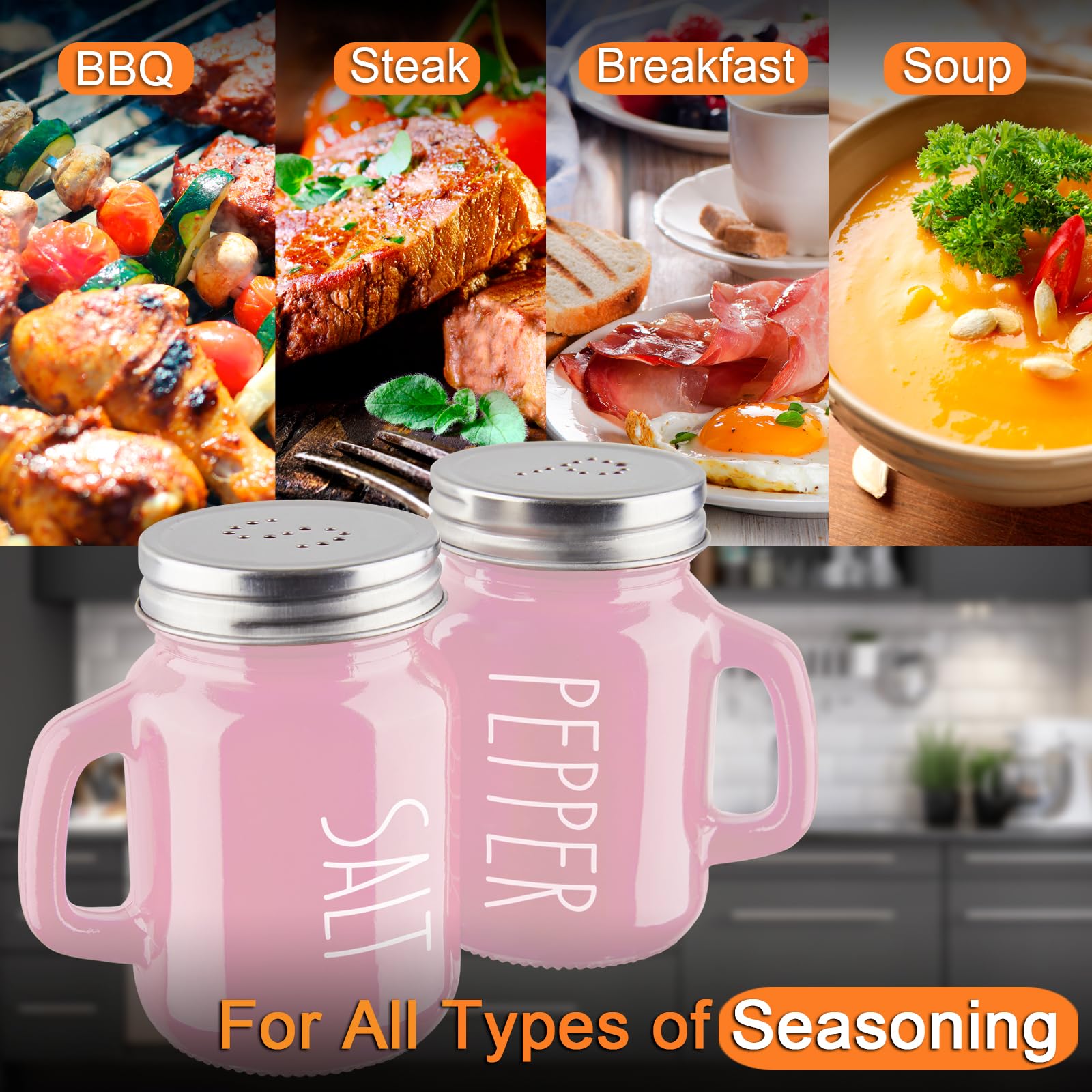 Premium Pink Salt and Pepper Shakers Set - 4 oz Glass Kitchen Accessories for Cooking, Dining Table, RV, BBQ - Easy to Clean & Refill - Perfect for Home, Restaurant, and Outdoor Use