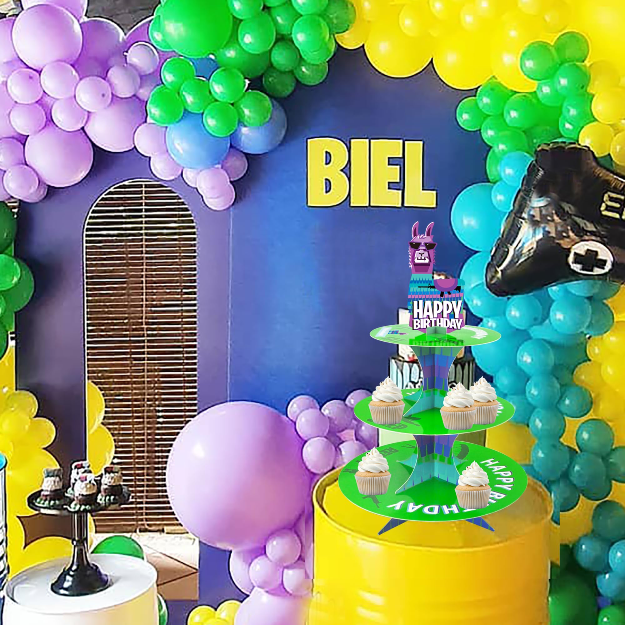 3-Tier Llama Video Game Cupcake Stand - Perfect for Gamer Birthday Parties, Tea Time & Game Night Decorations