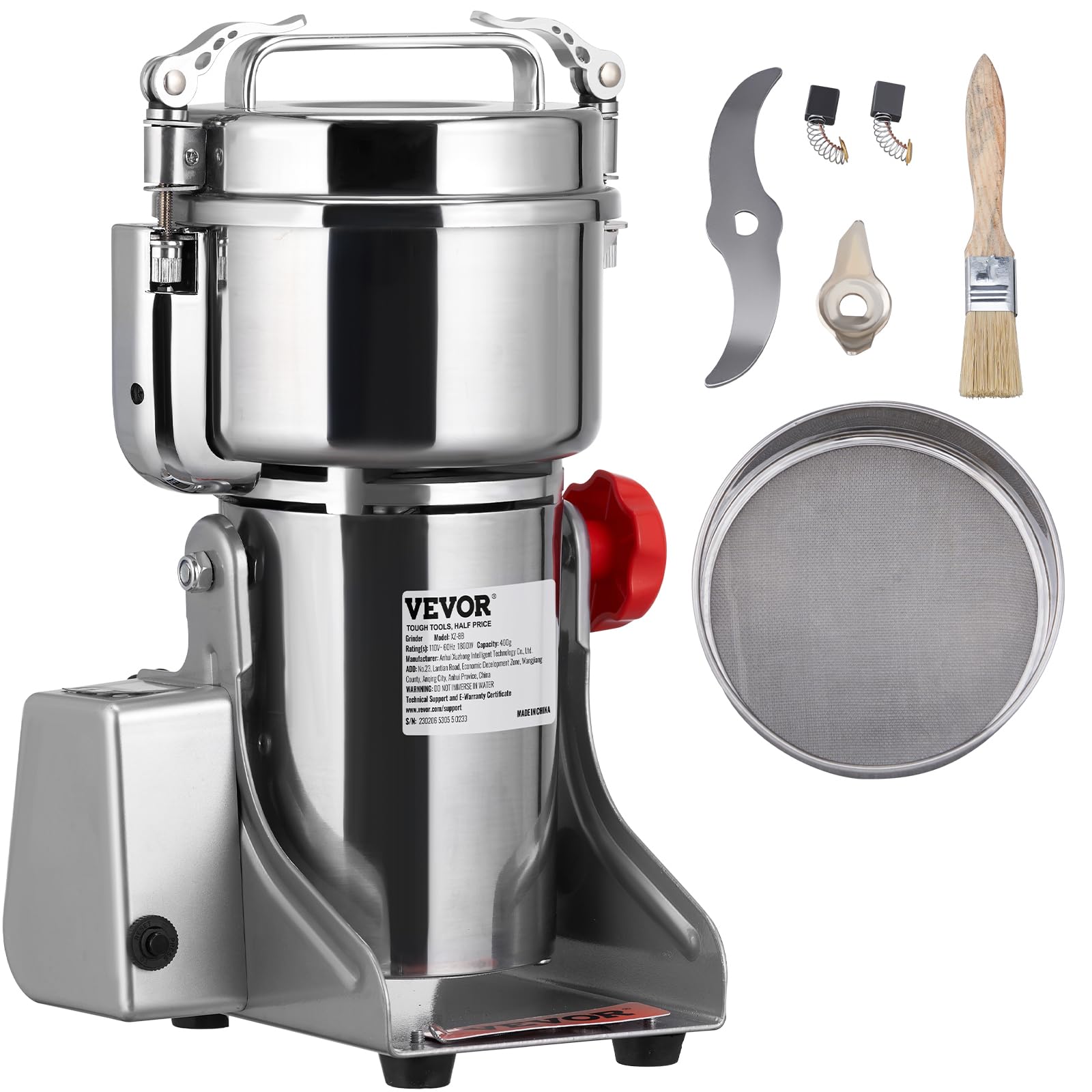 VEVOR 1000g Electric Grain Mill Grinder - 3750W High-Speed Commercial Stainless Steel Powder Machine for Coffee, Corn, Pepper & Dry Grains | Perfect for Home Kitchens, Bakeries & Coffee Shops