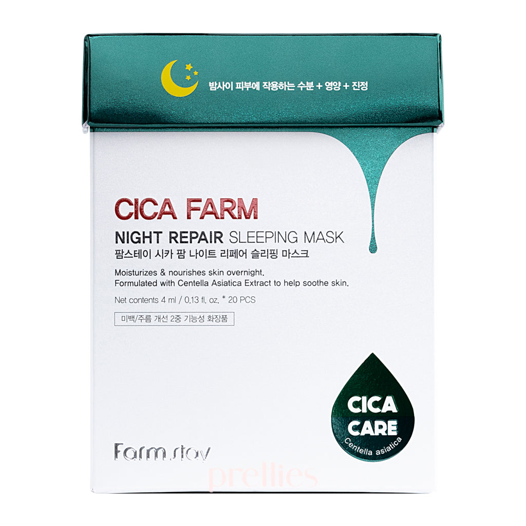 Farmstay Cica Farm Night Repair Sleeping Mask - 4ml x 20pcs - Korean Skincare for Overnight Hydration & Skin Barrier Repair - Perfect for Dry Skin & Nighttime Routine