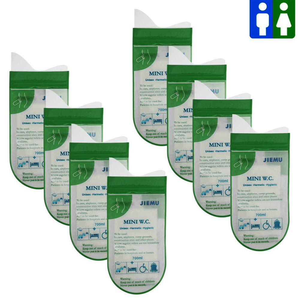 8 Pack Disposable Urine Bags for Travel & Emergency - Portable Pee Bags for Camping, Traffic Jams, Hospitals - Unisex Design for Men, Women & Kids - Also Works for Motion Sickness & Vomiting Relief (Green) - Perfect for Road Trips, Outdoor Adventures & Medical Needs