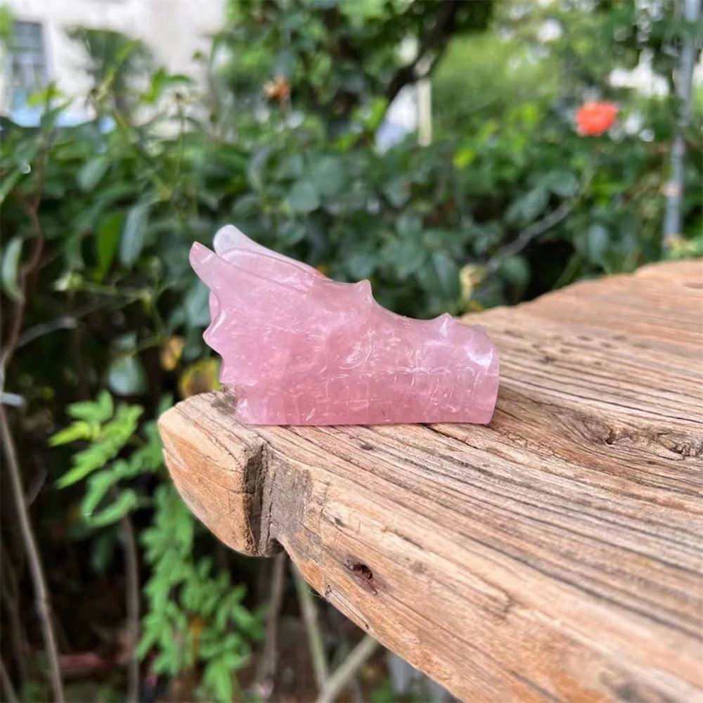 Hand-Carved Pink Rose Quartz Dragon Skull - Genuine Crystal Stone for Meditation, Reiki Healing, Feng Shui Decor & Spiritual Gifts - Perfect for Home Altars, Yoga Spaces & Energy Work