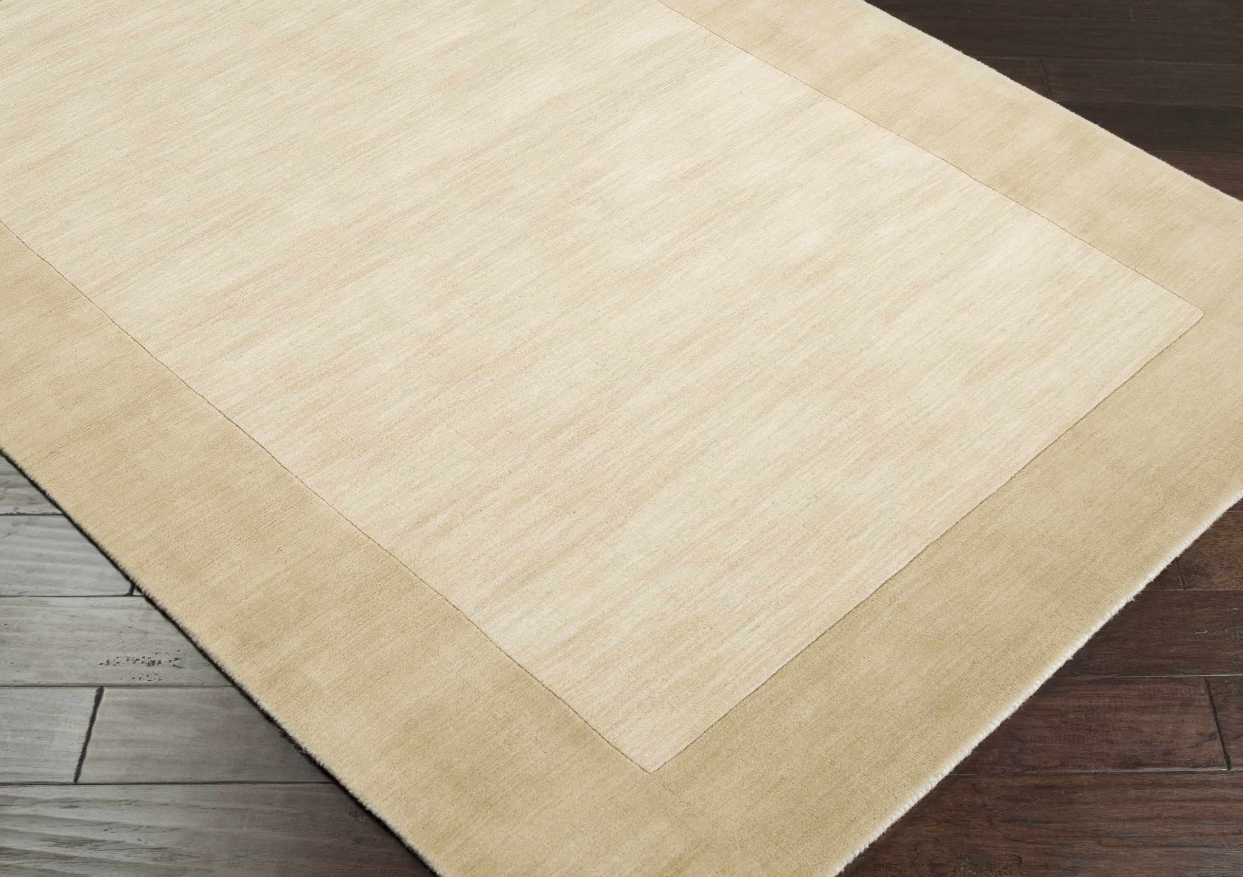 Hauteloom Slade Wool Area Rug 2' x 3' - Soft Beige Solid & Border Design for Living Room, Bedroom - Cozy Home Decor & Perfect for High Traffic Areas