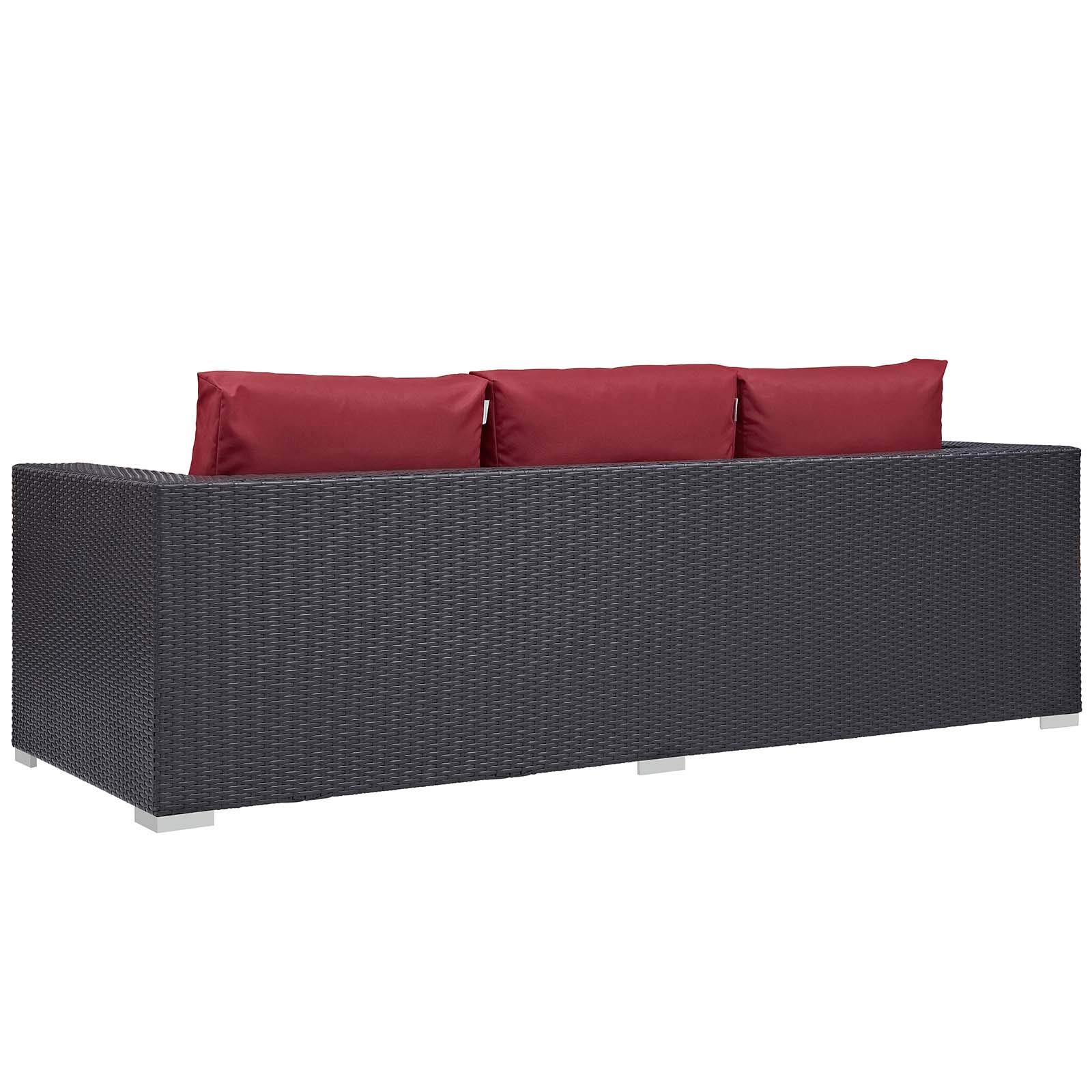 Modern Outdoor Patio Lounge Set - 3-Piece Wicker Sofa, Chair & Coffee Table with Fire Pit - Water-Resistant Fabric Rattan Furniture for Backyard, Garden or Poolside Relaxation