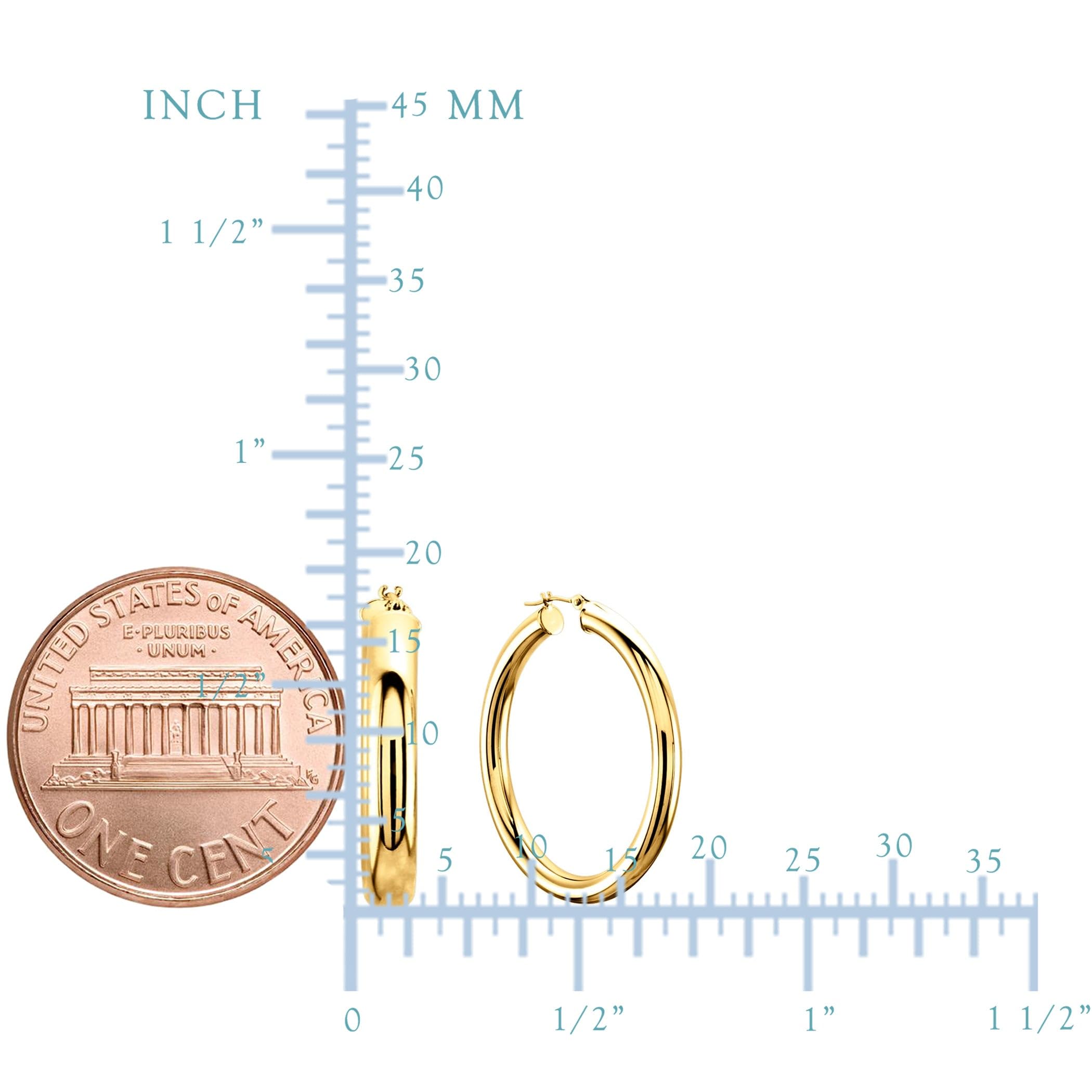 14K Yellow Gold 3MM Shiny Round Tube Hoop Earrings - 40mm Dainty Everyday Jewelry for Women, Perfect for Work, Date Night & Special Occasions