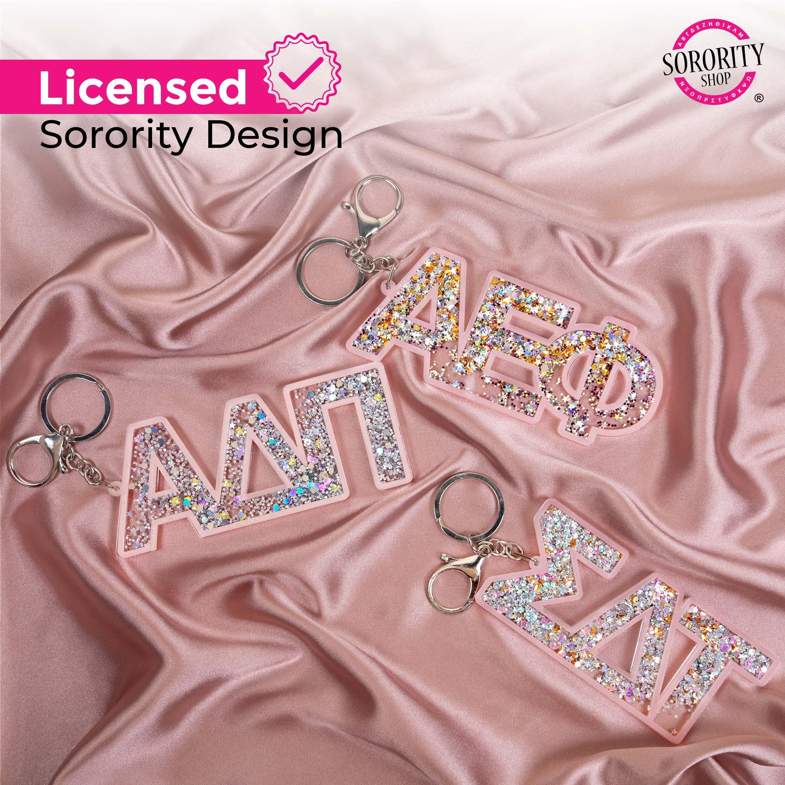 Alpha Xi Delta Sorority Keychain with Glitter - Greek Letter Accessory for Sisters, Gifts & College Events - Perfect for Backpacks, Keys & Sorority Merchandise