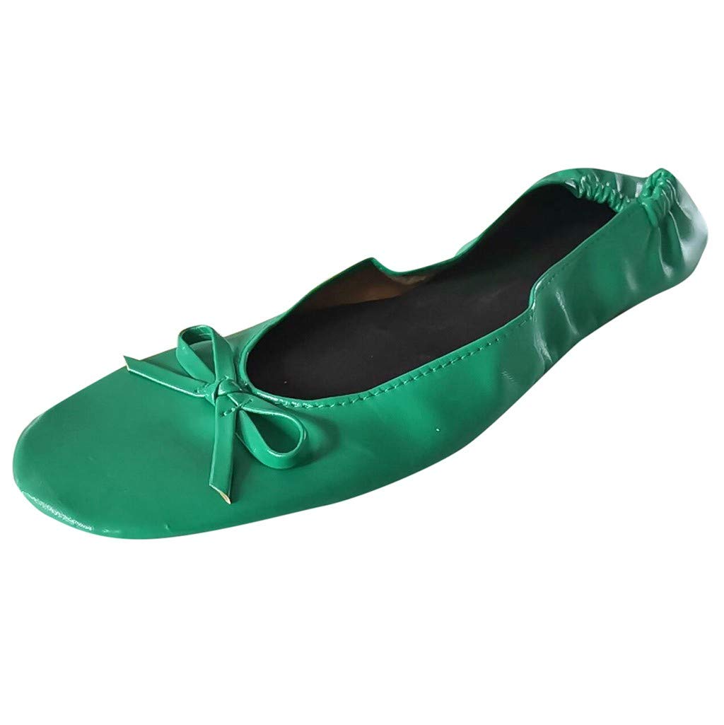 Foldable Ballet Flats for Women - Memory Foam Travel Slippers | Green Dance Shoes for Home, Party & On-the-Go Comfort (Size 9.5) | Perfect for Travel, Yoga, Lounge & Quick Outings