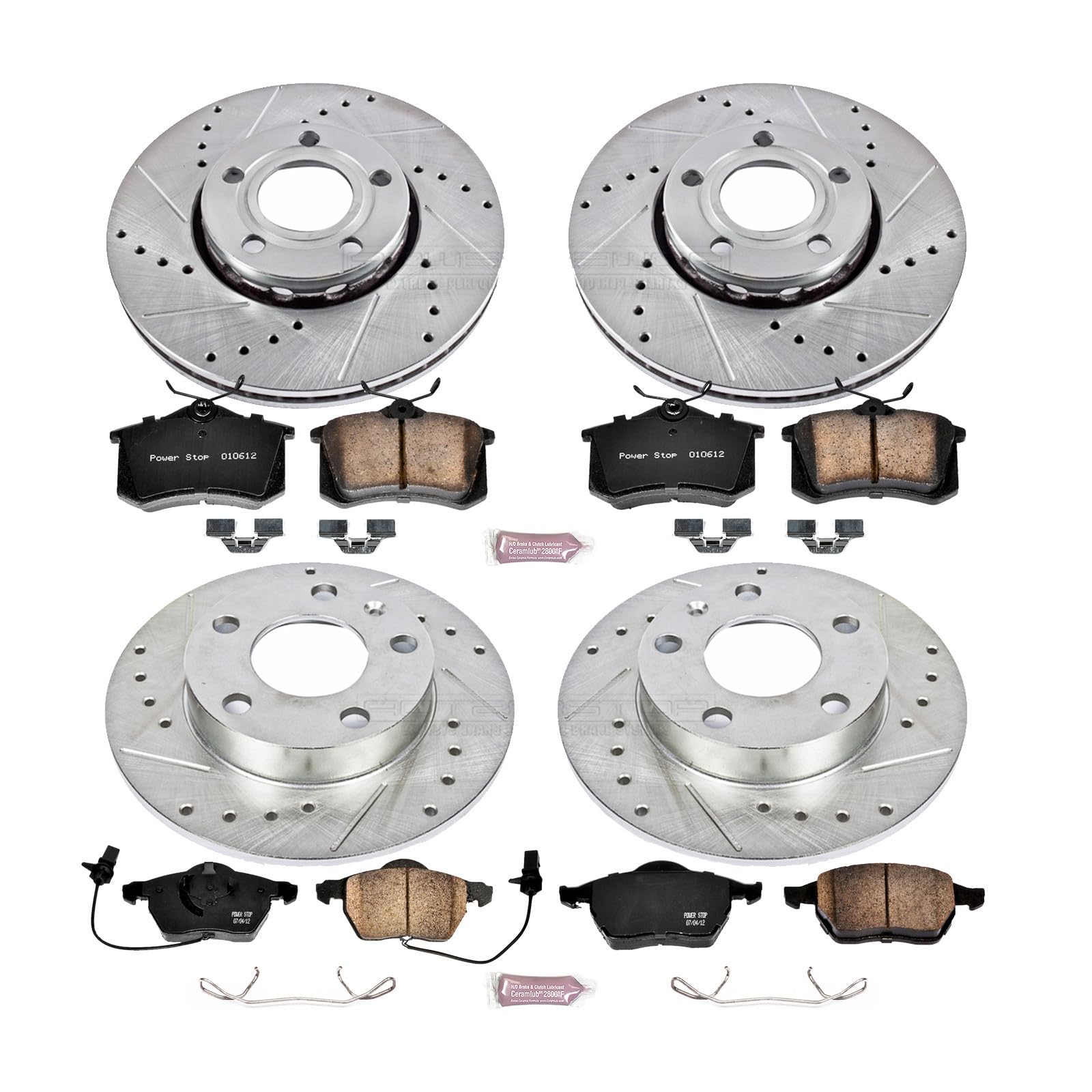 Power Stop K2741 Z23 Carbon Fiber Brake Pads & Drilled Slotted Rotors Kit - Front & Rear Brake Upgrade for Cars, Trucks, SUVs | High-Performance Braking for Racing, Towing & Daily Driving