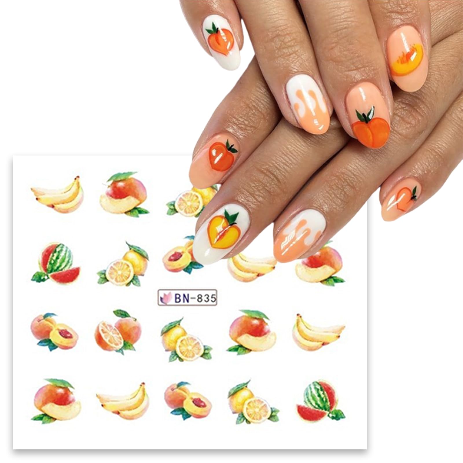 Premium Water Transfer Nail Stickers - Large Fruit Designs (Apple, Orange, Peach, Watermelon, Holographic Strawberry & Lemon) | DIY Nail Art Supplies for Women | Perfect for Summer, Parties, Vacations & Everyday Nail Decor