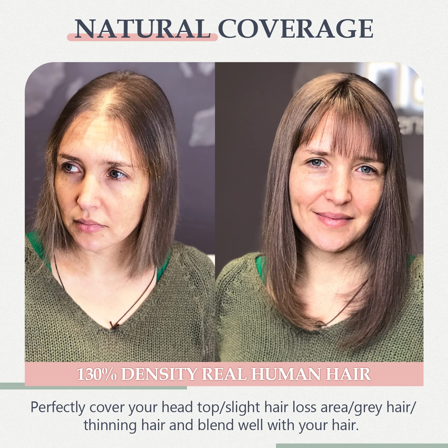 Premium 14 Inch Human Hair Topper for Women - 150% Density Silk Base Blonde Clip-in Hair Piece (27#) for Thinning Hair with Bangs | Natural Looking Hair Extensions for Daily Wear, Special Occasions & Confidence Boost