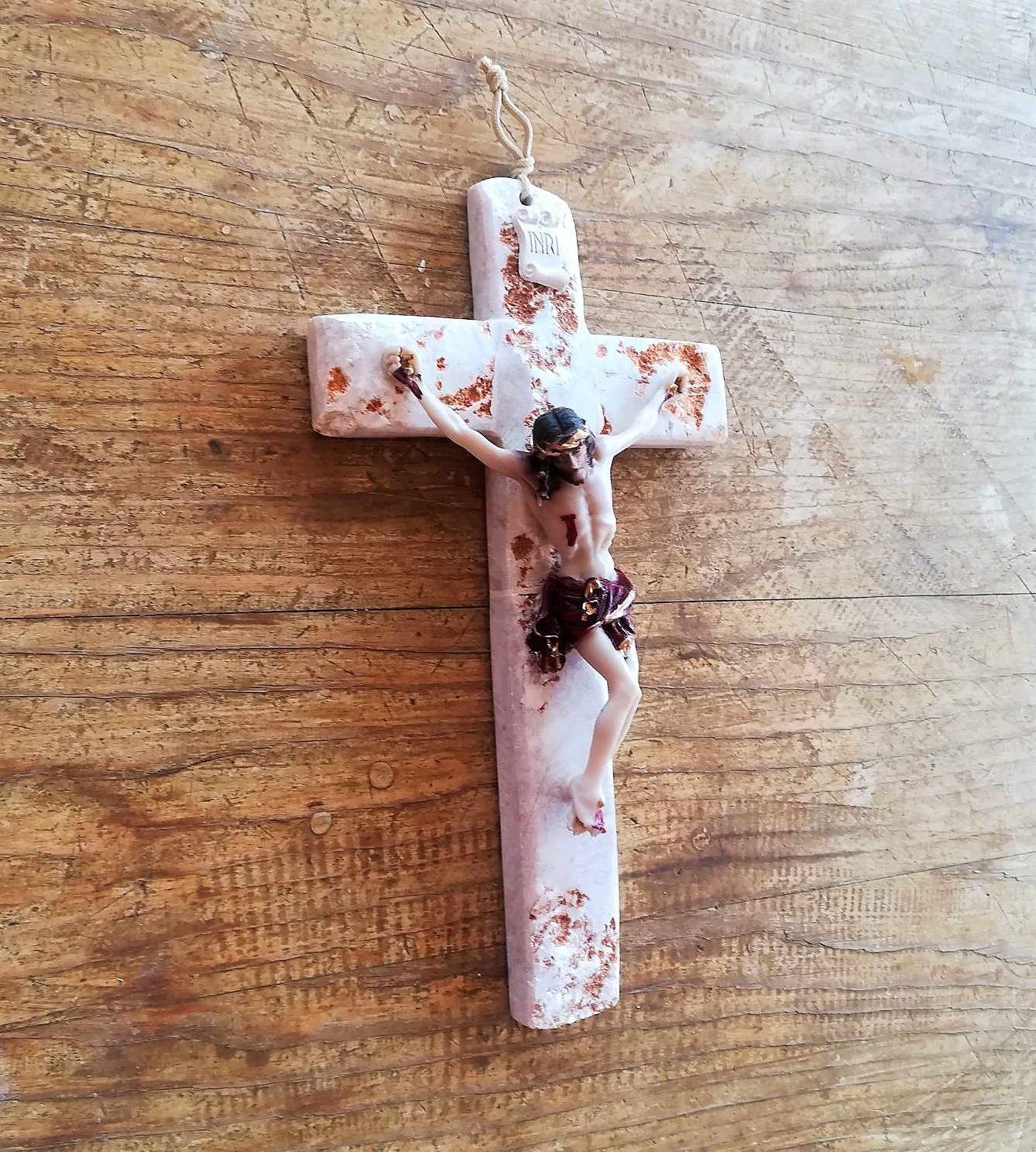 Handmade Medjugorje Stone Wall Cross Crucifix - 12 Inch Christian Catholic Home Decor for Wall Hanging, House Blessing, Religious Gift for Baptism, First Communion & Spiritual Protection