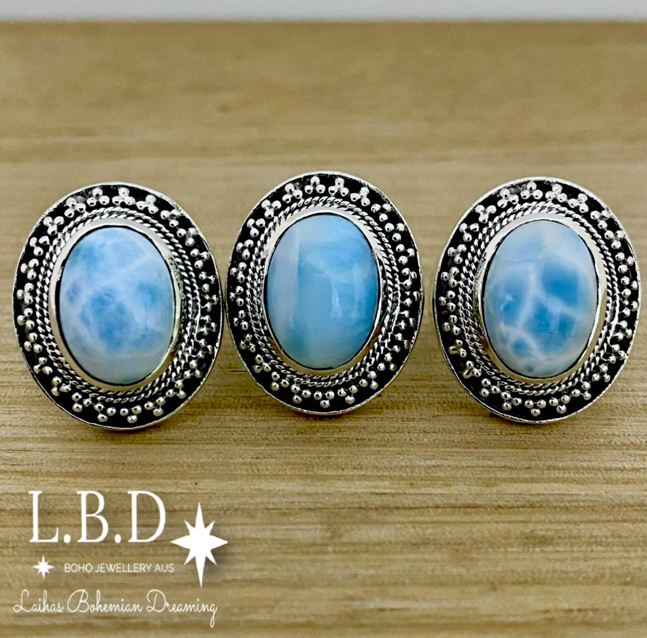 Laihas Dolphin Sunrise Statement Larimar Ring - Elegant Handmade Jewelry for Women, Perfect for Beach Weddings, Vacation & Boho Fashion