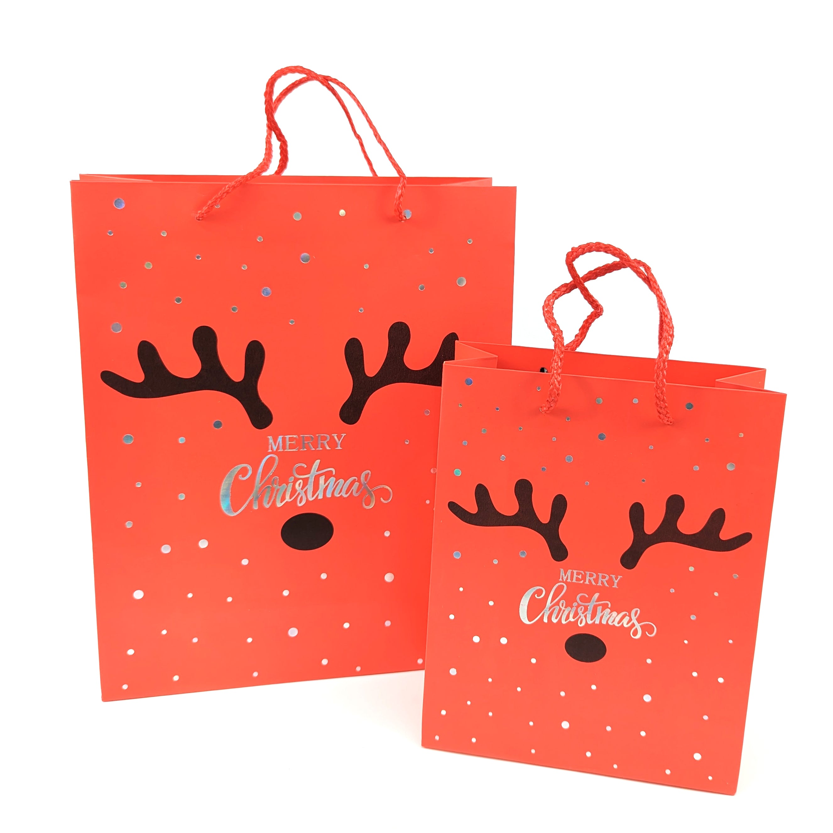 Christmas Reindeer Gift Bags Set - 3 Large & 3 Medium Size Holiday Present Bags for Christmas Gifts, Party Favors, Stocking Stuffers and Festive Decorations