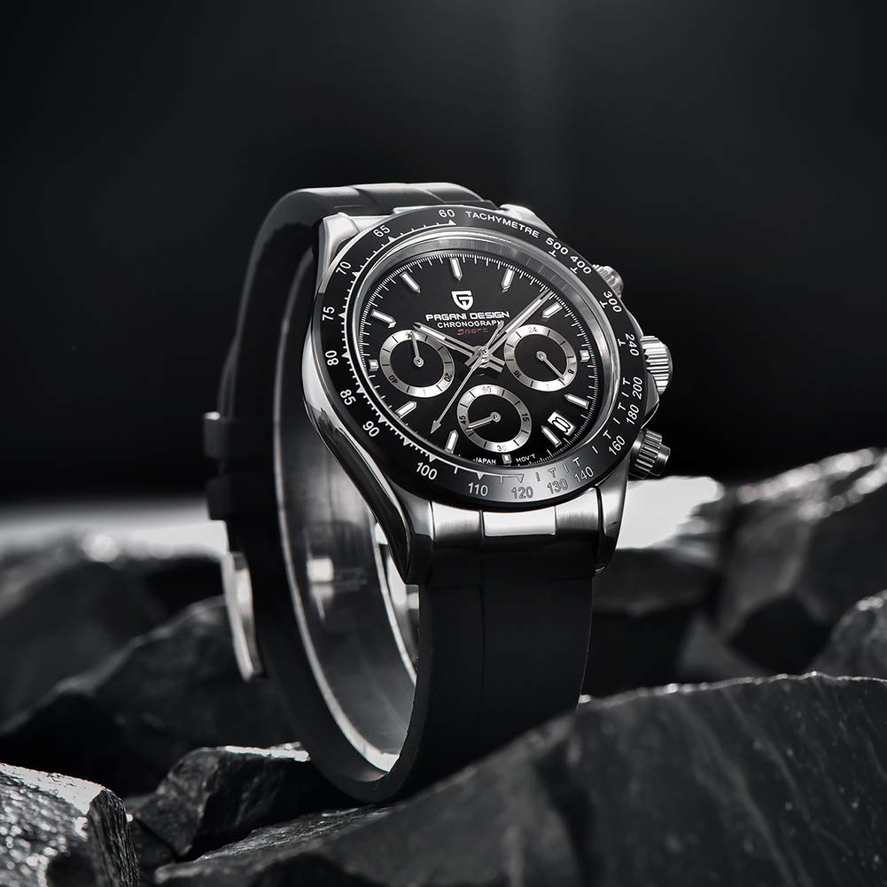 Pagani Design Daytona Homage Men's Quartz Watch - Japan Movement, Ceramic Bezel, Stainless Steel Band - Waterproof Sport Chronograph for Men | Perfect for Diving, Racing & Casual Wear