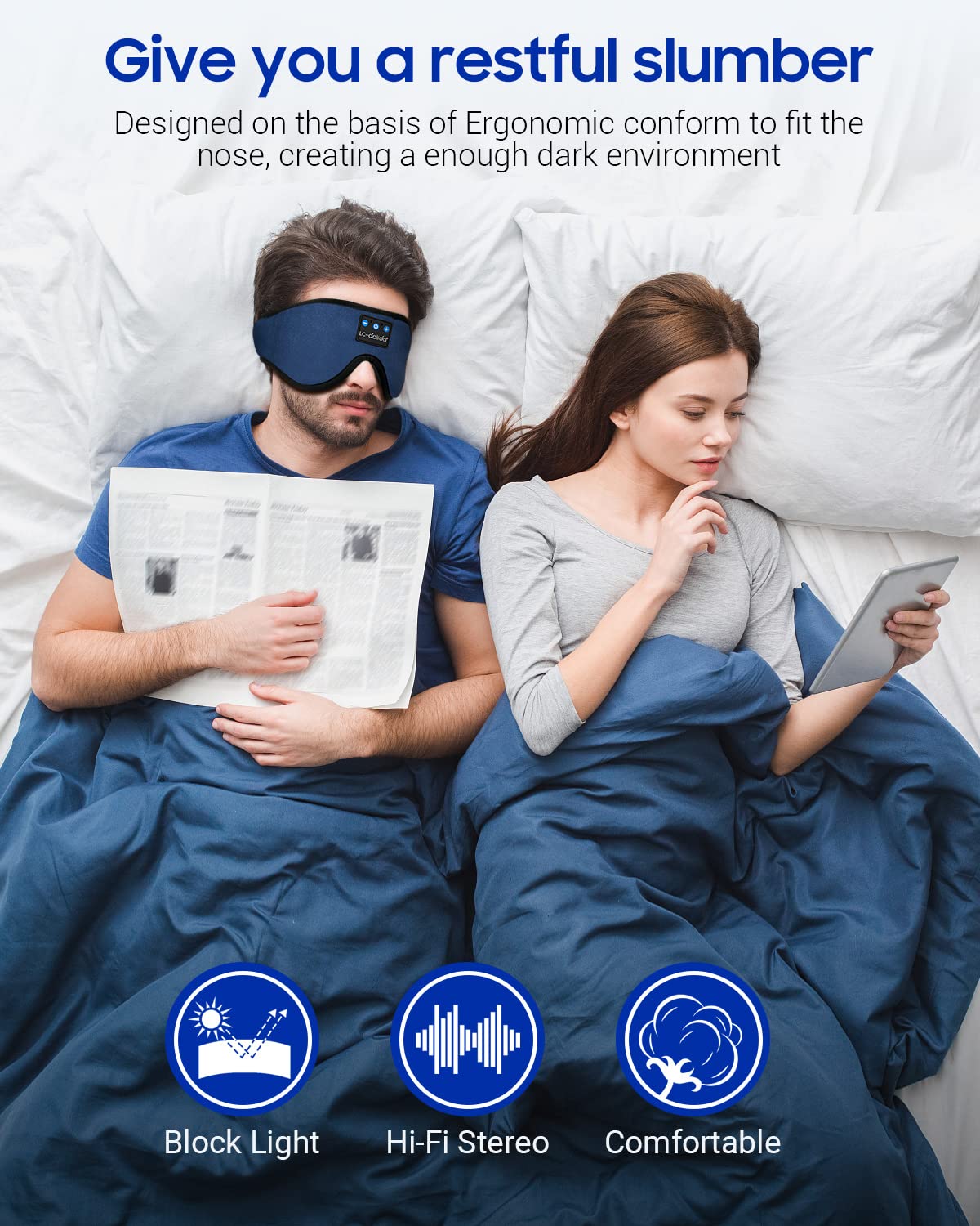 Bluetooth 5.4 Sleep Mask with Built-in Headphones - 3D Eye Cover for Side Sleepers, Ultra Soft Thin HD Speakers & Mic - Perfect for Travel, Airplane & Relaxation - Ideal Gift for Men, Women, Mom, Dad (Unisex) - Great for Meditation, Insomnia Relief & Women's Day Gifts