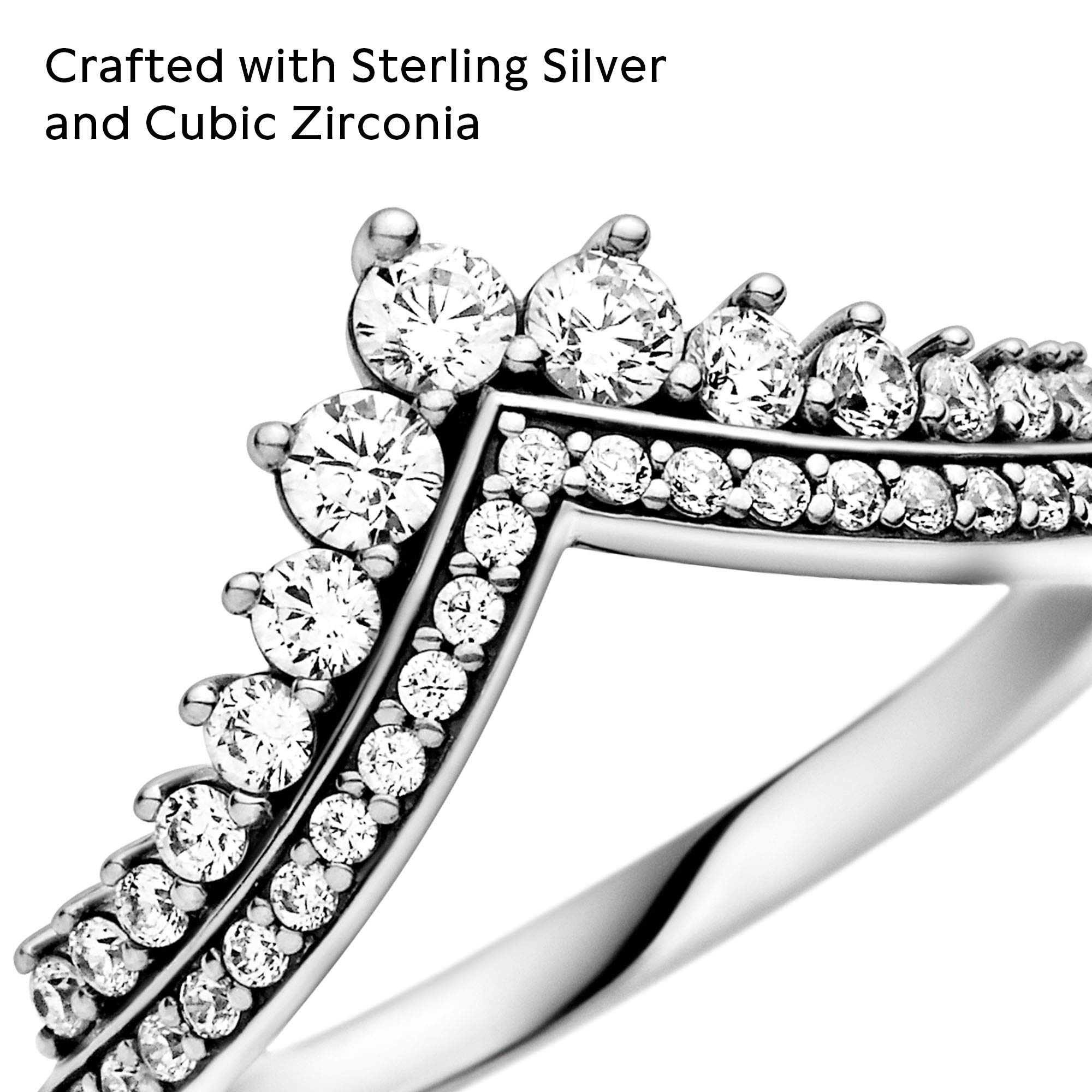 PANDORA Princess Wishbone Ring for Women - Sterling Silver with Clear Cubic Zirconia - Size 5 - Elegant Layering Stackable Ring - Perfect Gift for Her - Modern Tiara Style Jewelry - Ideal for Weddings, Anniversaries & Everyday Wear