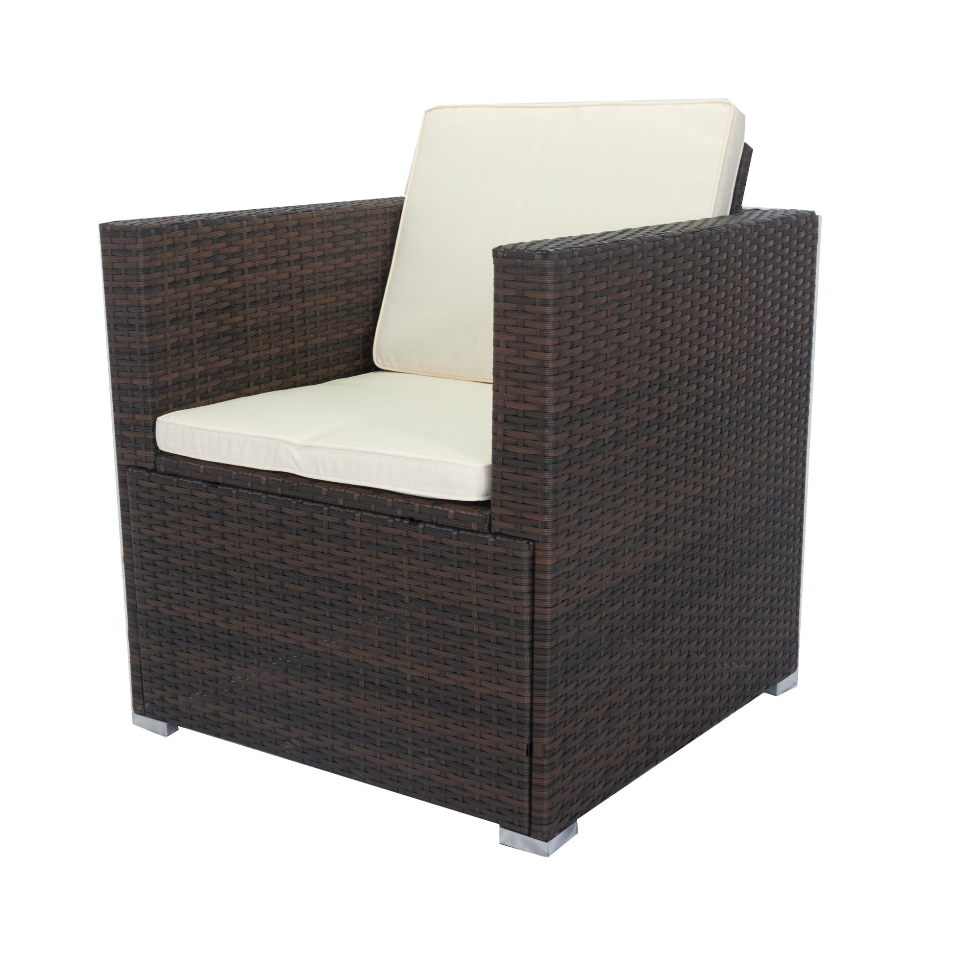 11-Piece Brown Wicker Patio Conversation Set with White Cushions - 10-Seater Outdoor Sectional Sofa with 3 Under-Seat Storage Boxes - Perfect for Garden, Backyard, Poolside & Terrace Relaxation