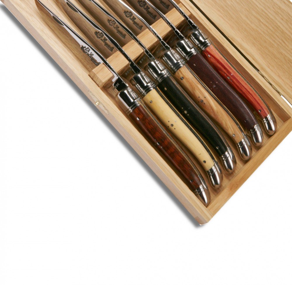 Premium Laguiole Steak Knives Set - Handcrafted in France with Assorted Wood Handles - Perfect for Fine Dining, BBQ, and Gift Giving