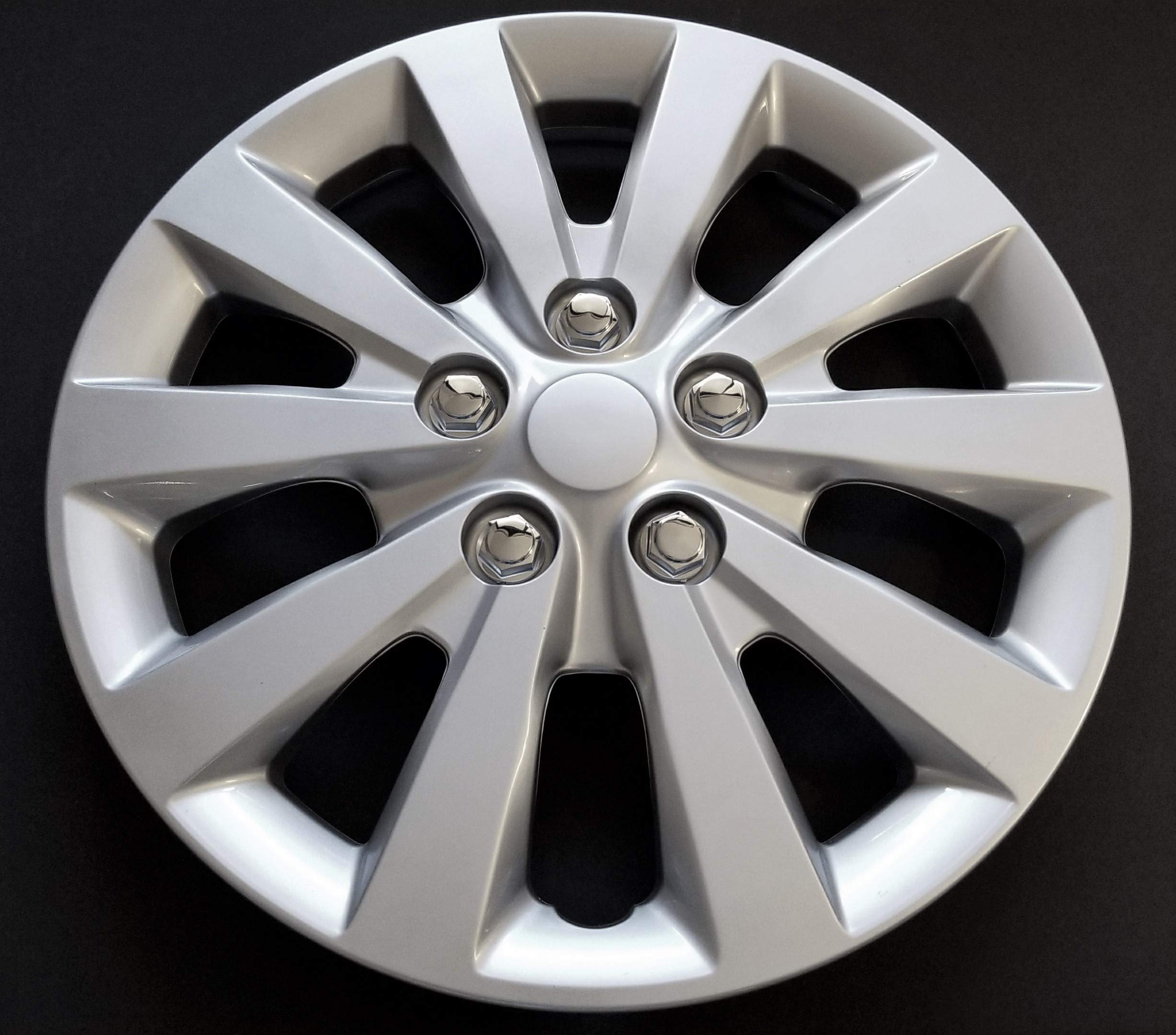 16 Inch Silver 10-Spoke Wheel Covers for 2013-2018 Nissan Sentra - Plastic Hub Caps with Spring Steel Clips & Fake Lugs (Set of 4) - Perfect for Car Upgrades, Wheel Protection, and Enhanced Vehicle Appearance