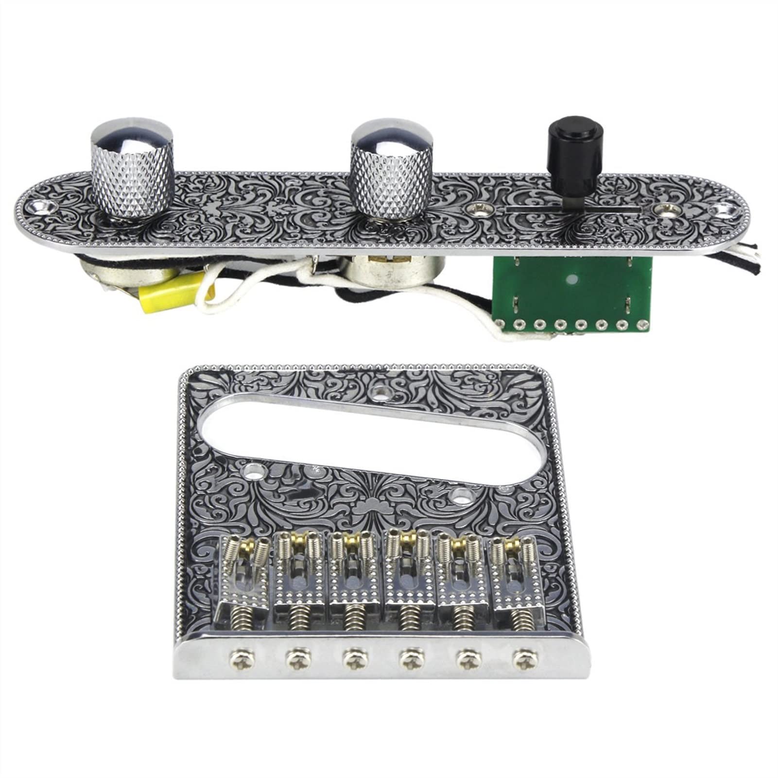 3 Way Wired Loaded Prewired Control Plate & Electric Guitar Bridge Set - Replacement Parts for TL Guitar Bridge | Perfect for DIY Guitar Repair & Upgrades