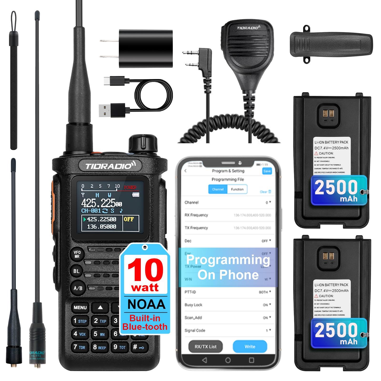 2nd Gen TIDRADIO TD-H8 10W High Power Ham Radio Handheld - Wireless APP Programming, Long Range Two Way Radio with 2500mAh Battery (2 Pack), USB-C Charger & Speaker Mic - Perfect for Outdoor Adventures, Emergency Communication, and Construction Site Coordination