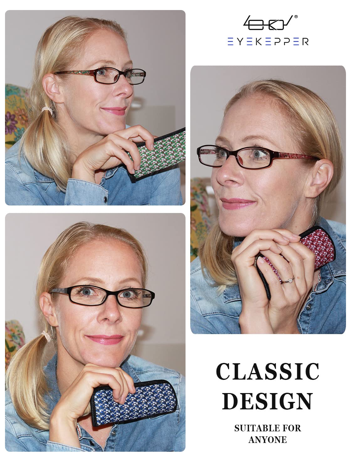 Eyekepper Readers 3 Pack Women's Fashion Reading Glasses +2.00 Strength - Stylish Patterned Frames with Soft Protective Case - Perfect for Reading, Office Work & Daily Use
